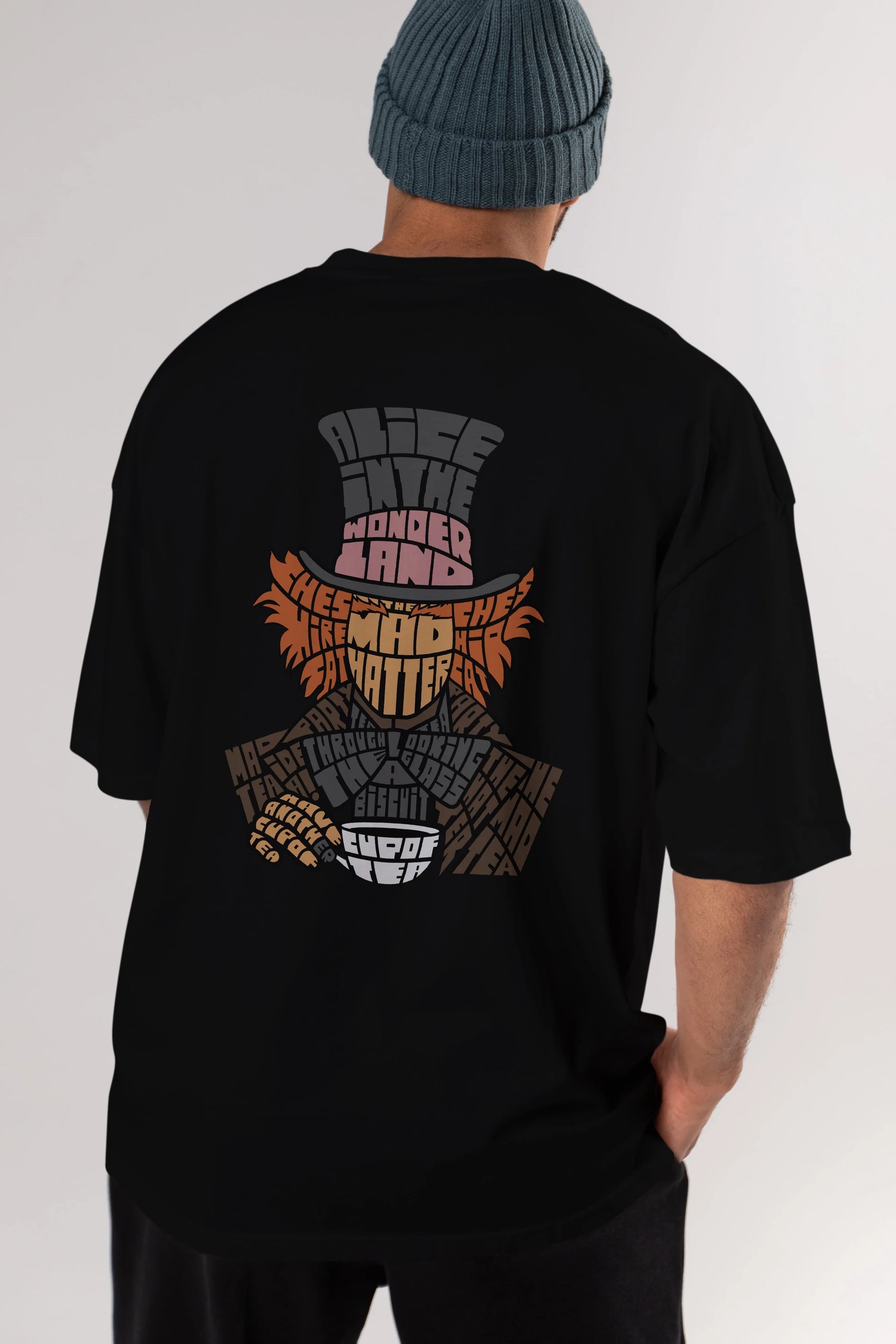 Madhatter Arka Baskılı Oversize t-shirt %100 pamuk Erkek Kadın Unisex