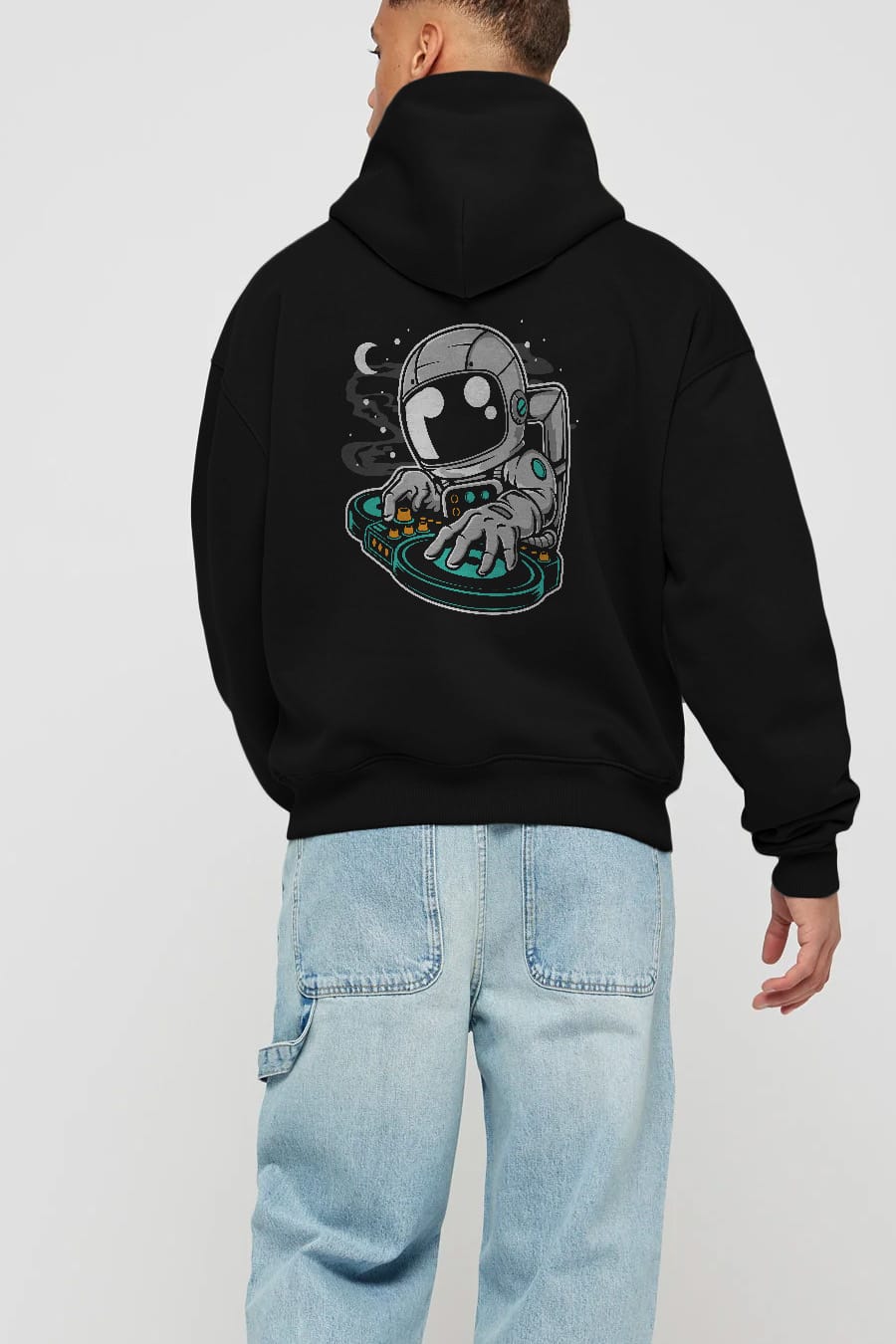 Astronaut DJ Arka Baskılı Hoodie Oversize Kapüşonlu Sweatshirt Erkek Kadın Unisex