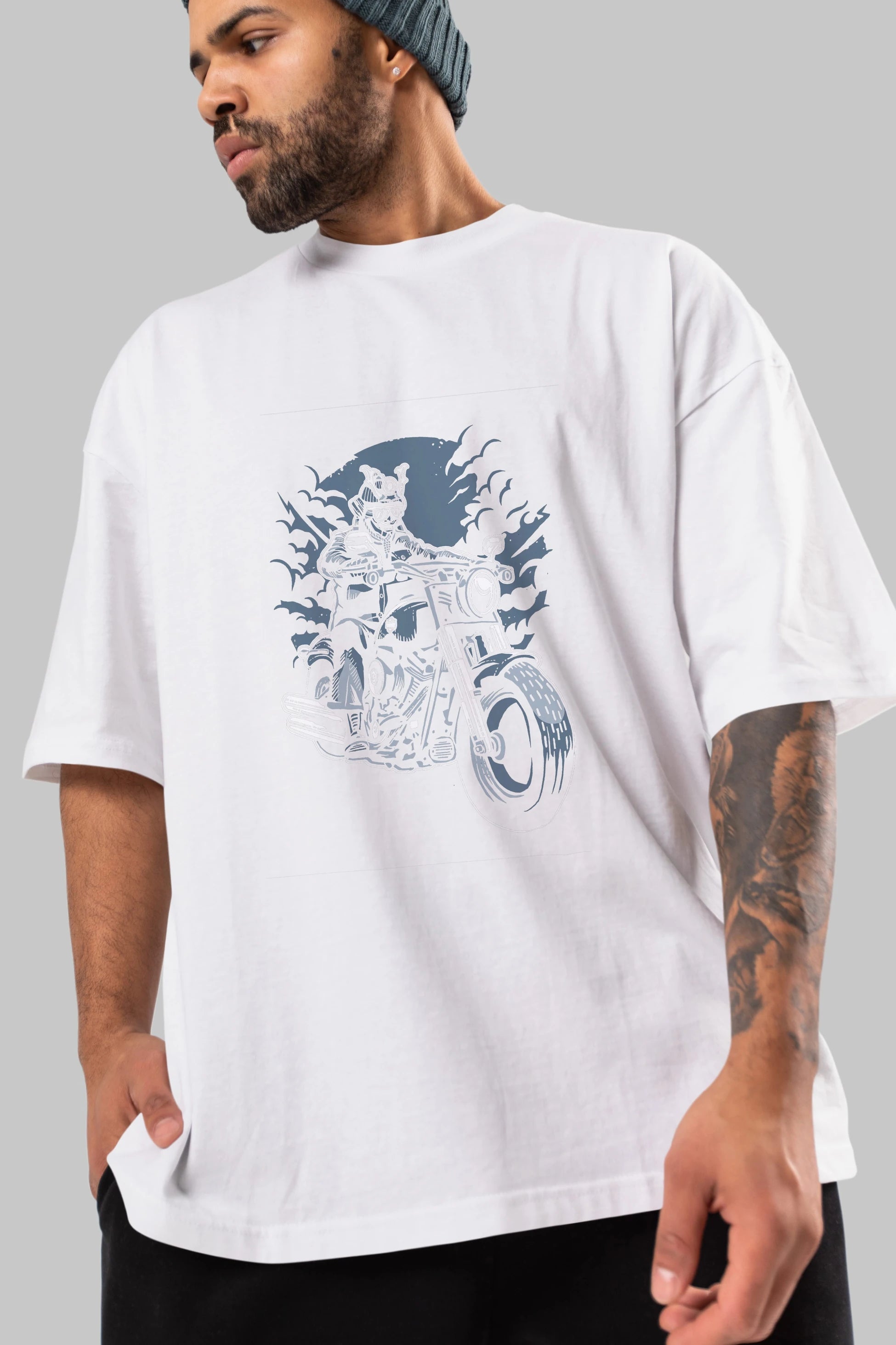 Samurai Ride Ön Baskılı Oversize t-shirt Erkek Kadın Unisex %100 Pamuk tişort