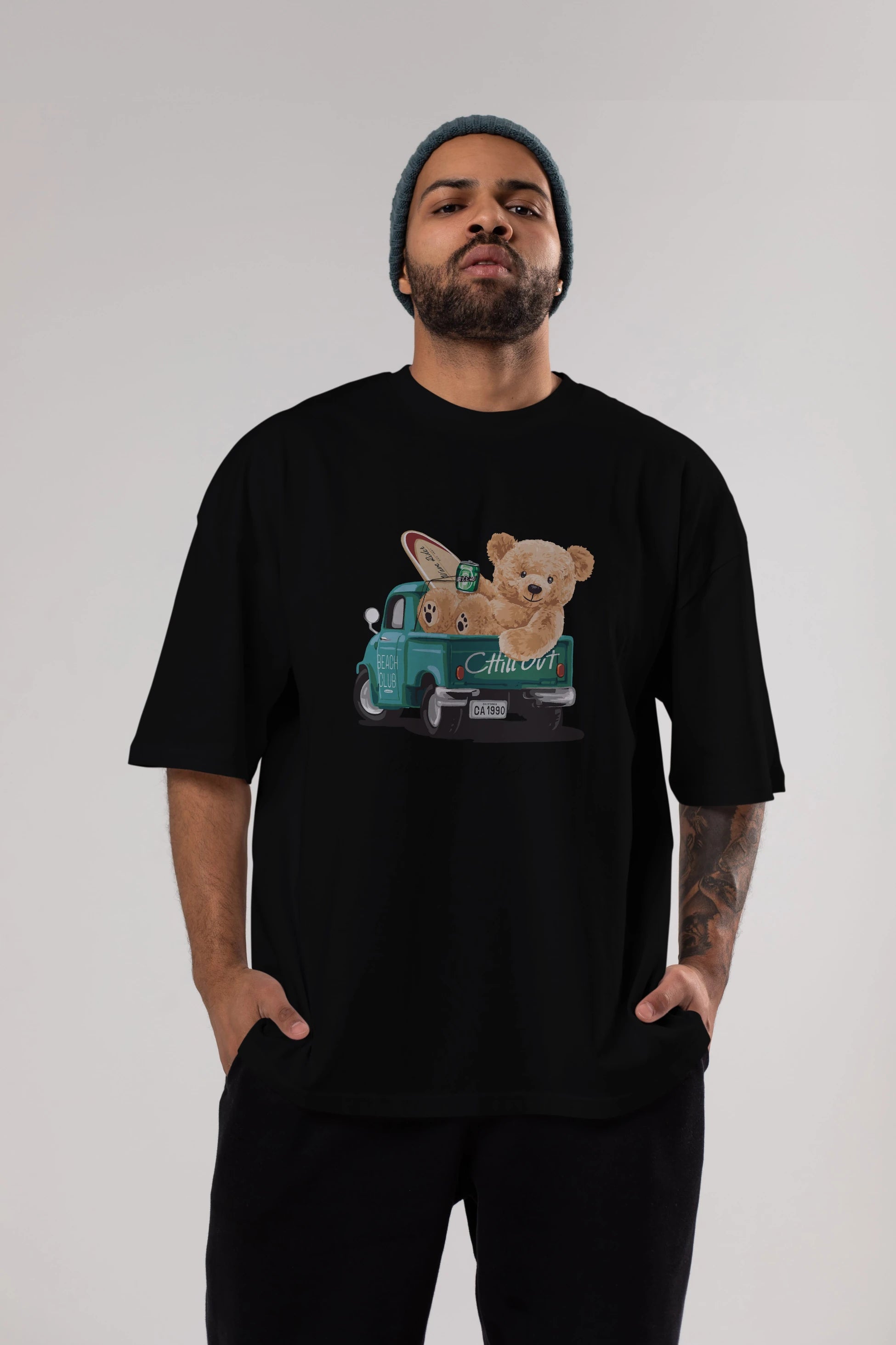 Teddy Bear Chill Out Ön Baskılı Oversize t-shirt Erkek Kadın Unisex %100 Pamuk