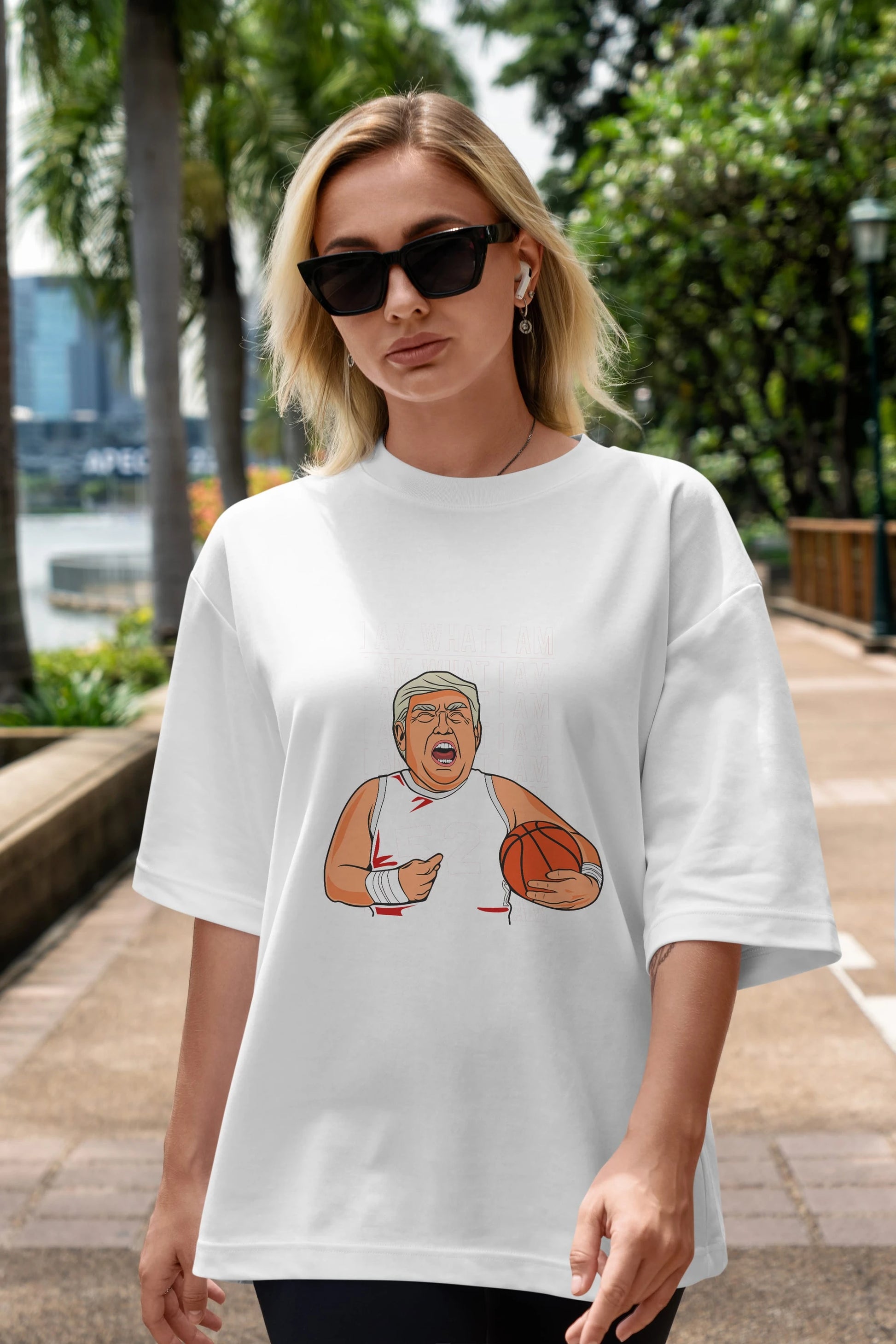 Trump Basketball Ön Baskılı Oversize t-shirt Erkek Kadın Unisex %100 Pamuk tişort