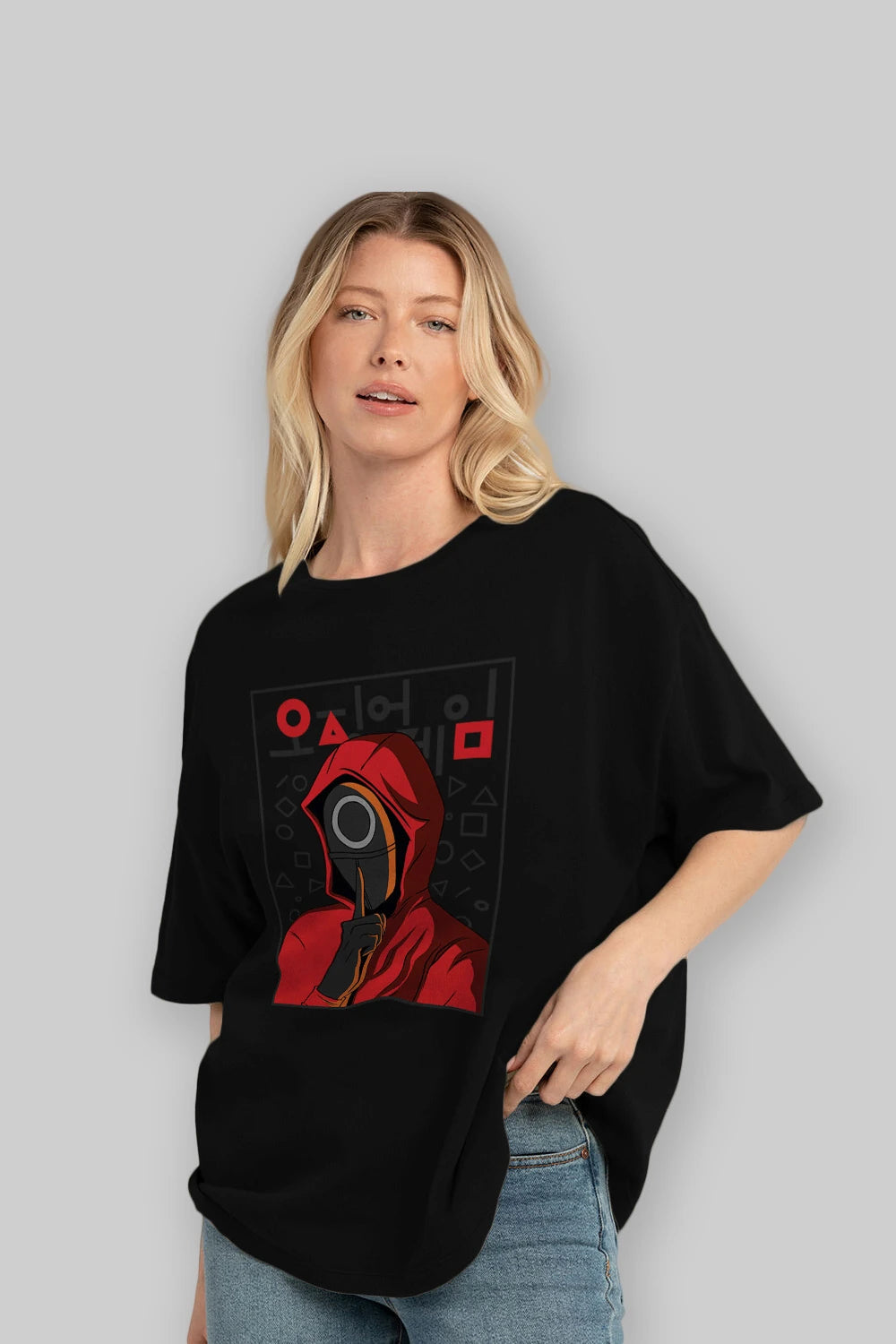 Squid Game (5) Ön Baskılı Oversize t-shirt Erkek Kadın Unisex %100 Pamuk Bisiklet Yaka tişort