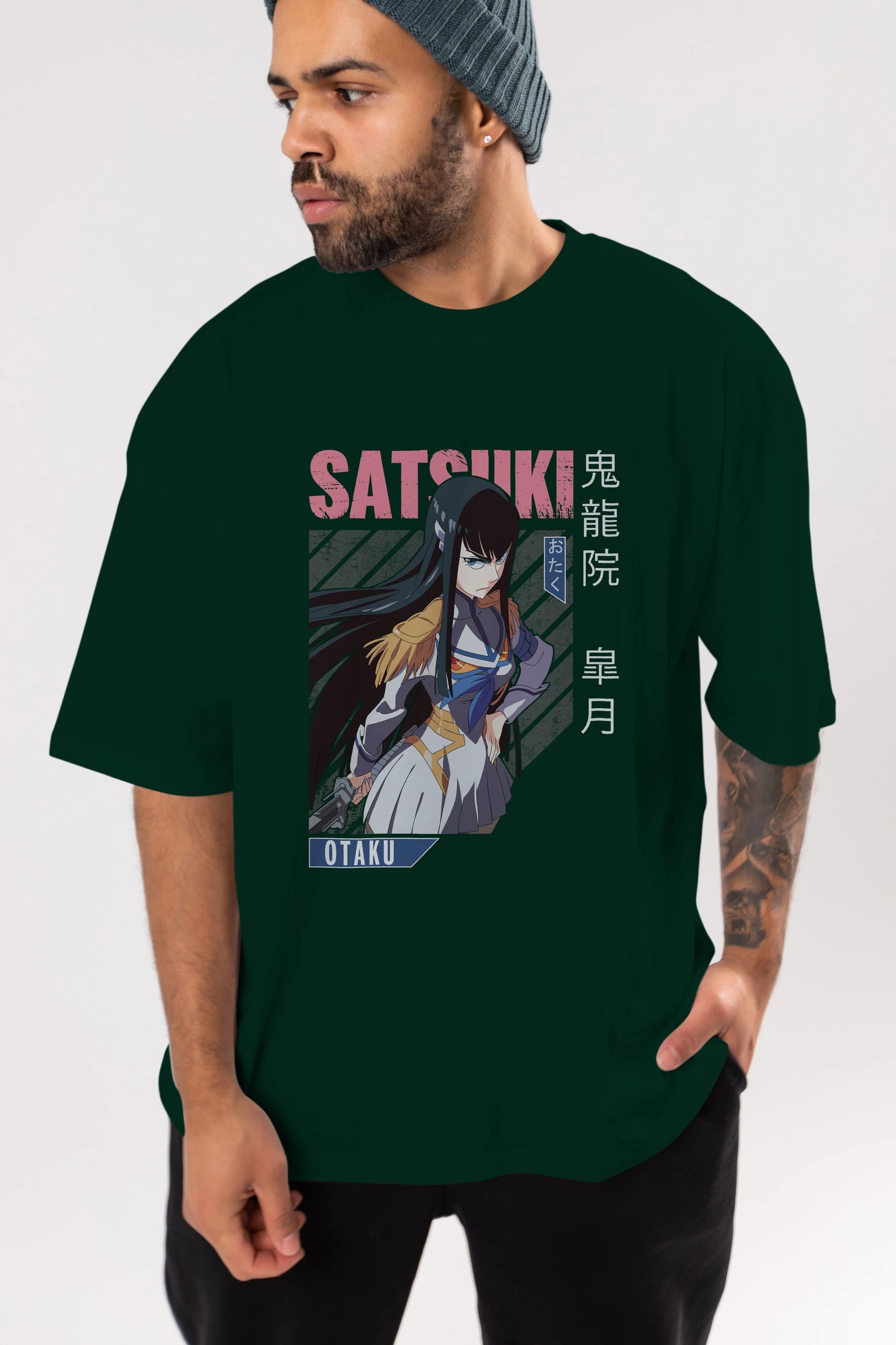 Satsuki Kiryuuin 8 Anime Ön Baskılı Oversize t-shirt %100 pamuk Erkek Kadın Unisex