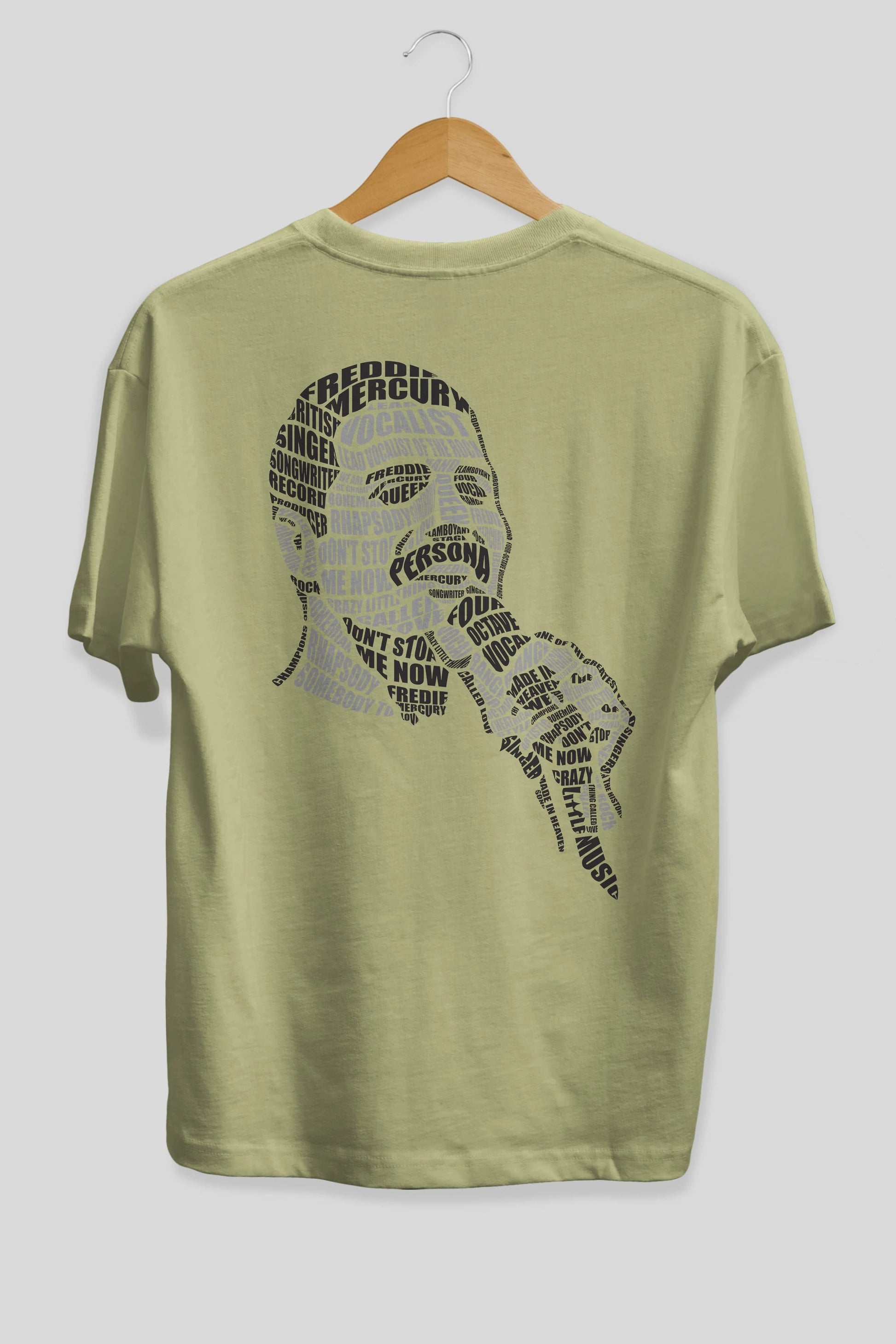 Freddy Mercuri Calligram Arka Baskılı Oversize t-shirt %100 pamuk Erkek Kadın Unisex
