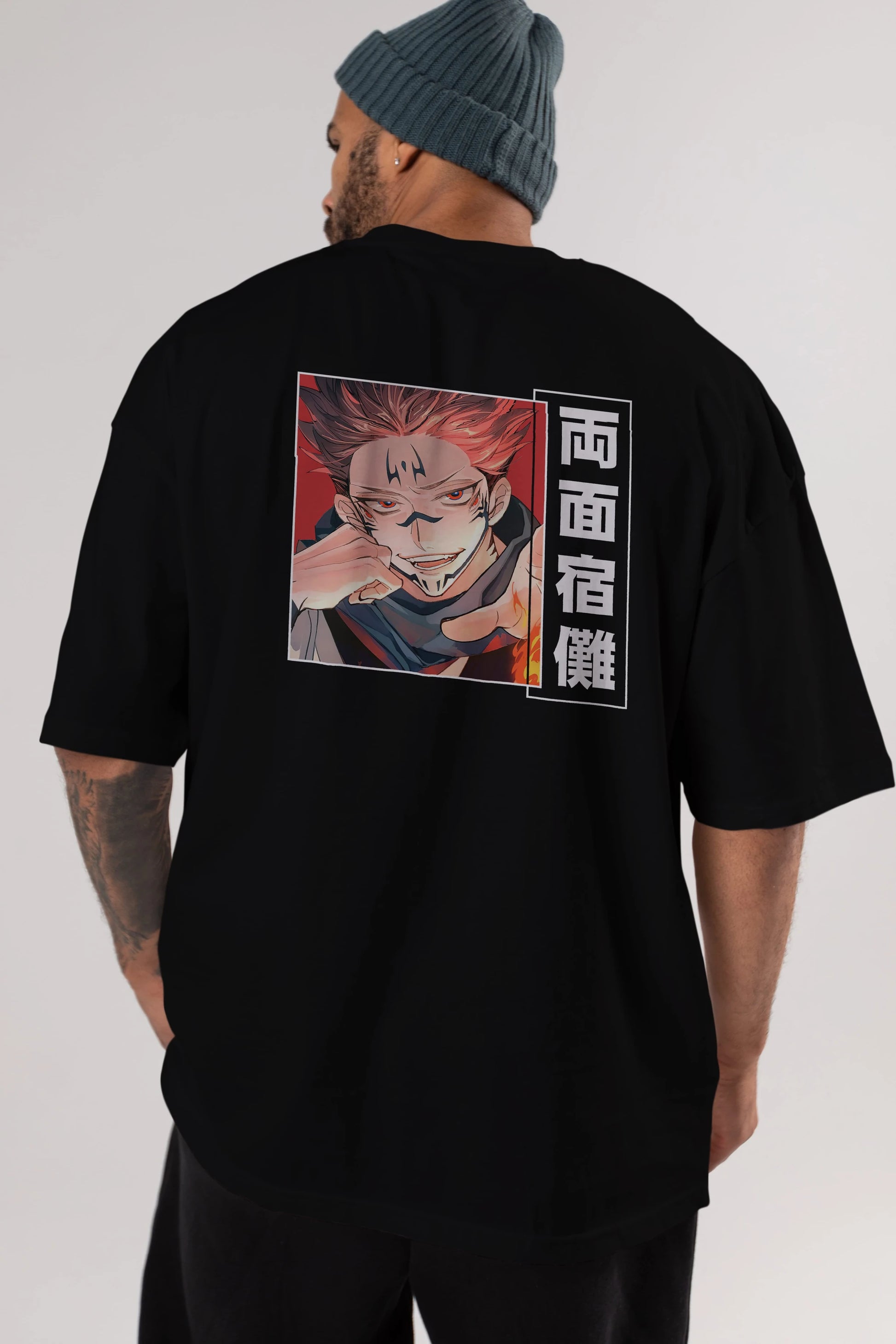 Sukuna Ryoumen 4 Anime Arka Baskılı Oversize t-shirt Erkek Kadın Unisex