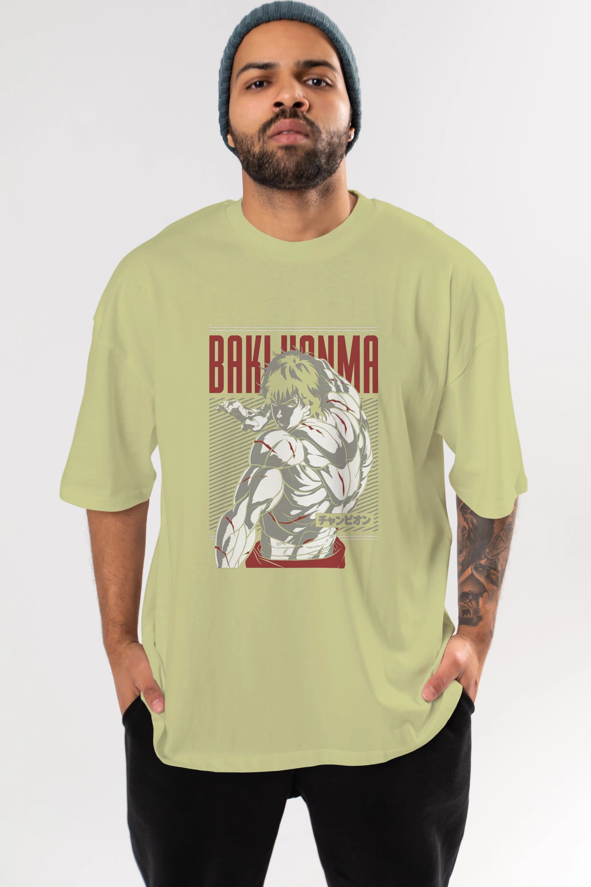 BAKI HANMA Anime Ön Baskılı Oversize t-shirt %100 pamuk Erkek Kadın Unisex
