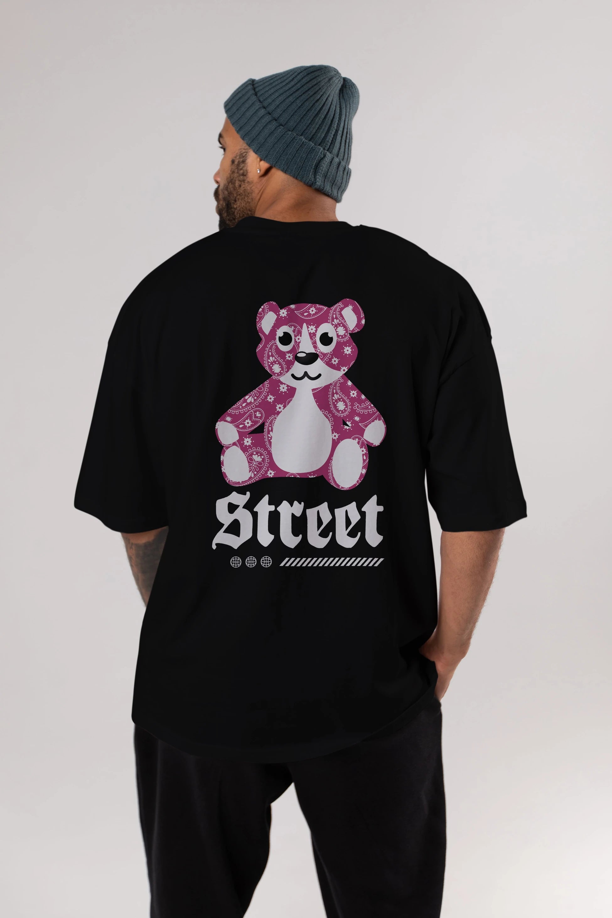 Street Bear Arka Baskılı Oversize t-shirt Erkek Kadın Unisex