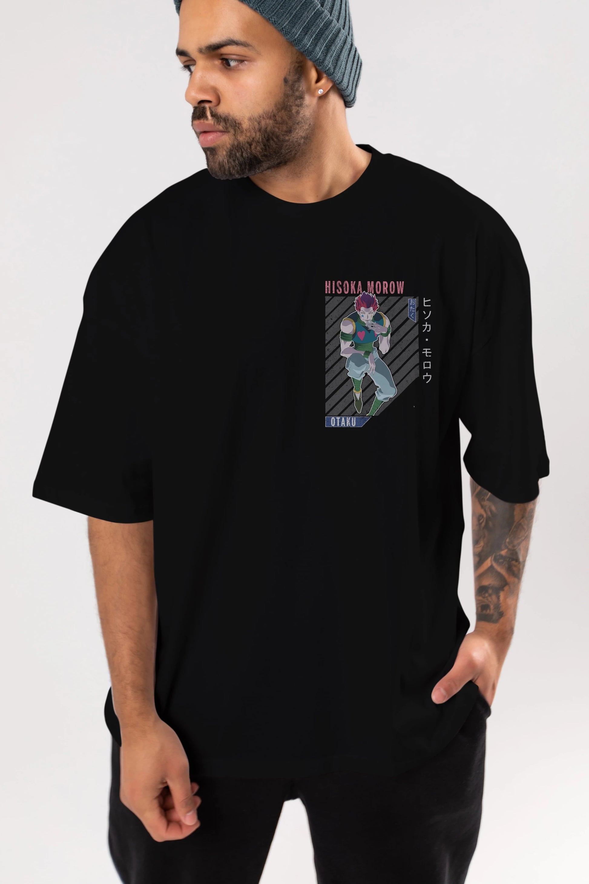 Hisoka Morow 2 2 Ön Sol Baskılı Oversize t-shirt Erkek Kadın Unisex %100 Pamuk Bisiklet Yaka tişort