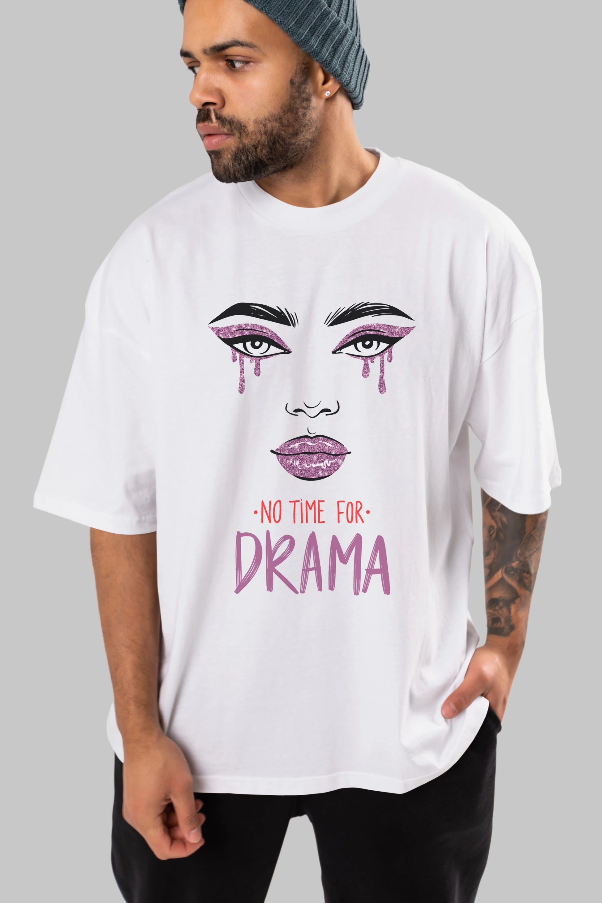 No Time for Drama Yazılı Ön Baskılı Oversize t-shirt Erkek Kadın Unisex