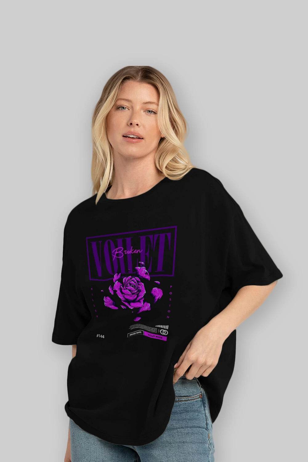 Voilet Broken Ön Baskılı Oversize t-shirt Erkek Kadın Unisex