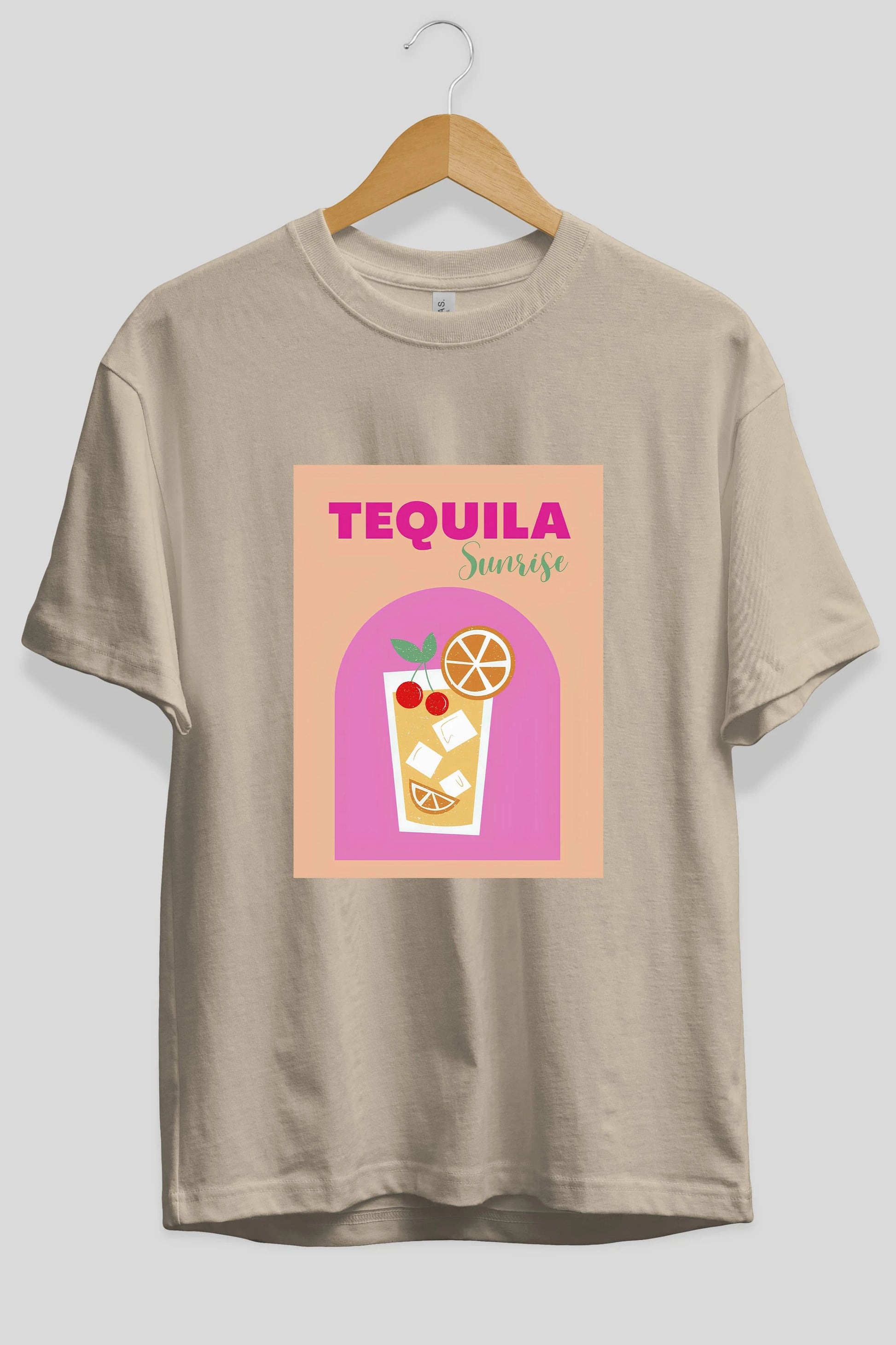 Tequila Sunrise 2 Ön Baskılı Oversize t-shirt Erkek Kadın Unisex %100 Pamuk Bisiklet Yaka tişort