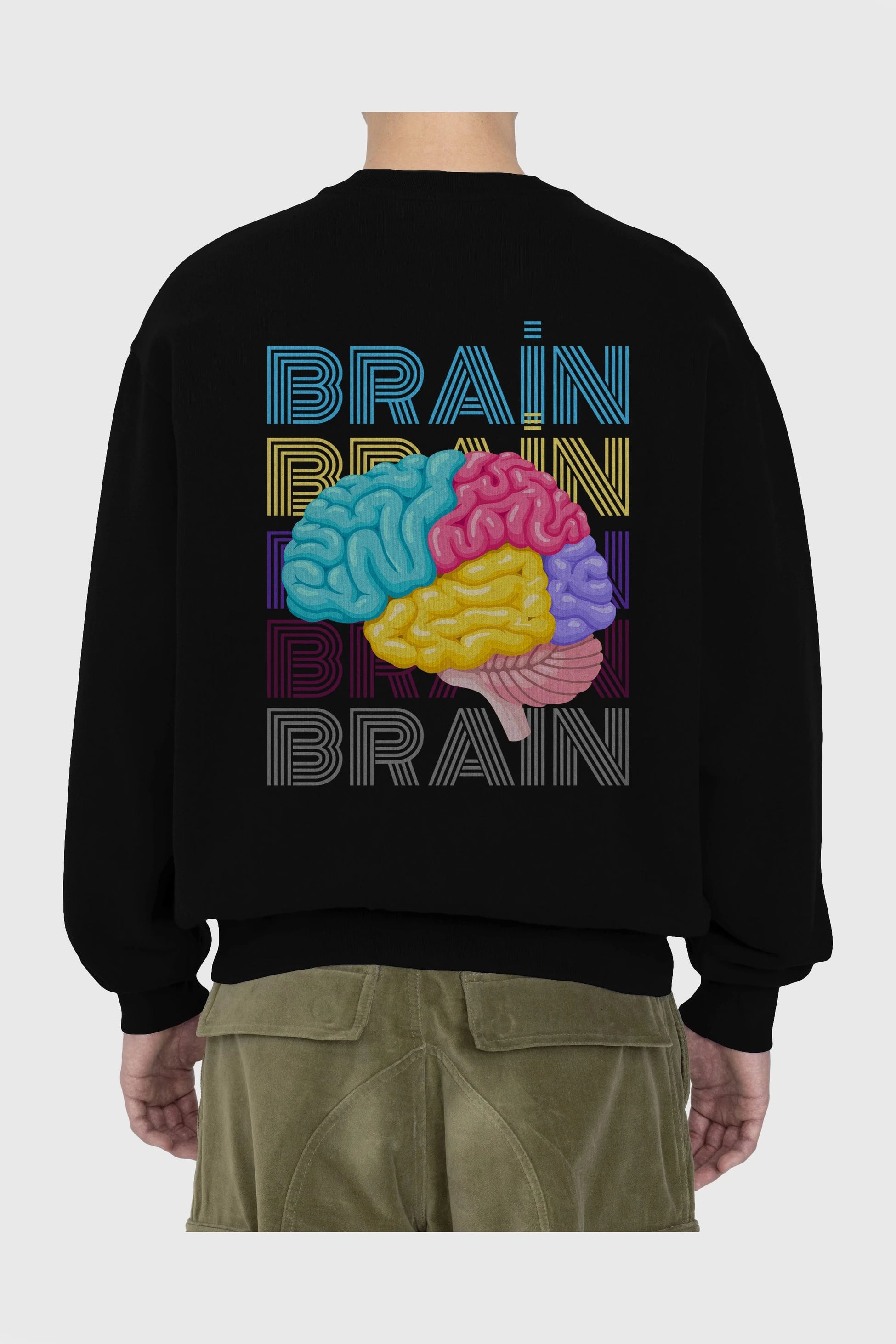 Brain Yazılı Arka Baskılı Oversize Sweatshirt Erkek Kadın Unisex