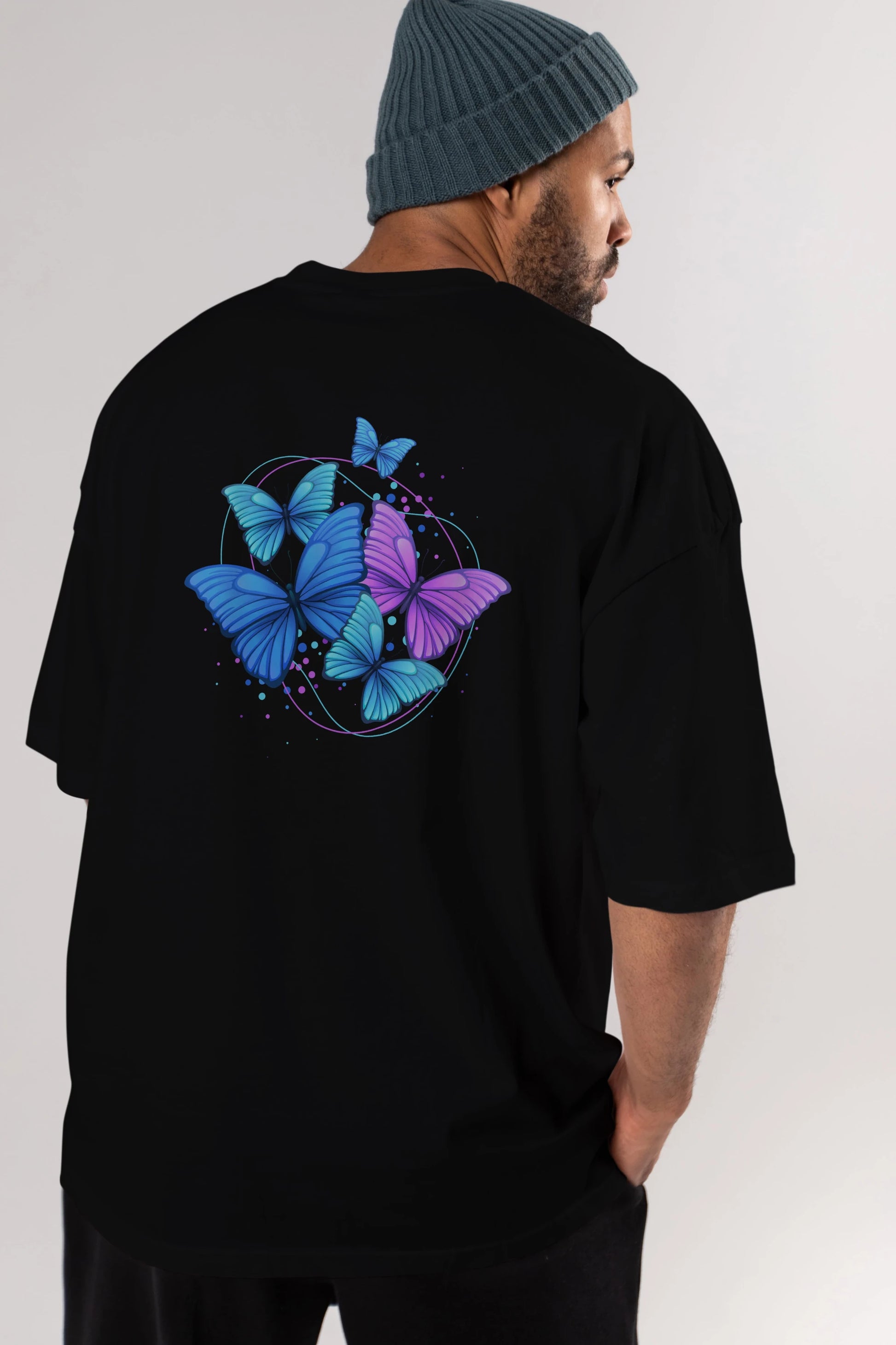 Kelebek Arka Baskılı Oversize t-shirt Erkek Kadın Unisex