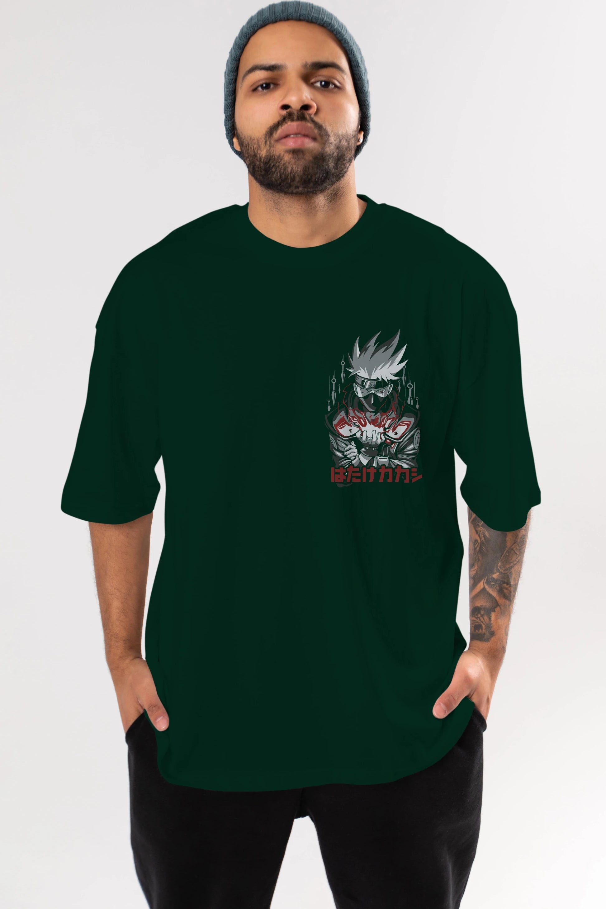KAKASHI HATAKE NARUTO 1 Ön Sol Baskılı Oversize t-shirt Erkek Kadın Unisex %100 Pamuk Bisiklet Yaka tişort