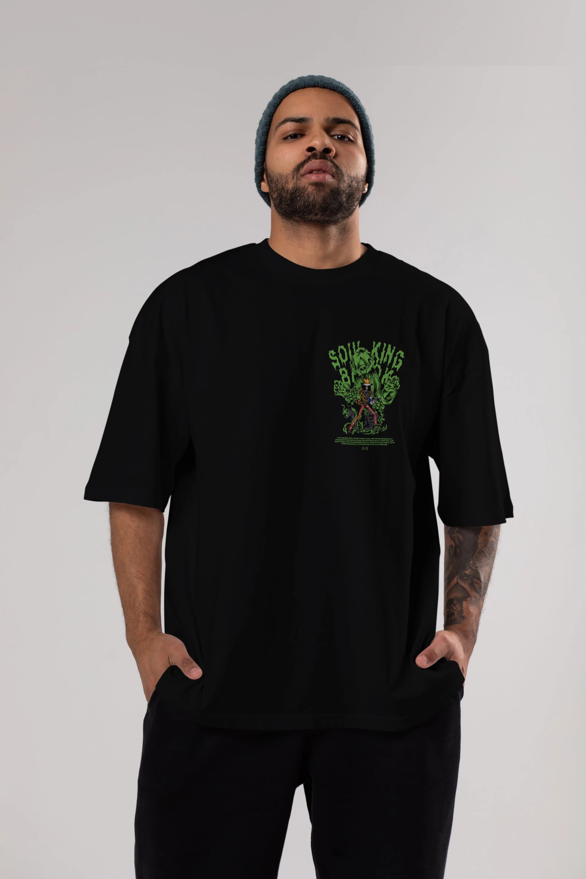 Soul King Brook Ön Sol Baskılı Oversize t-shirt Erkek Kadın Unisex %100 Pamuk Bisiklet Yaka tişort