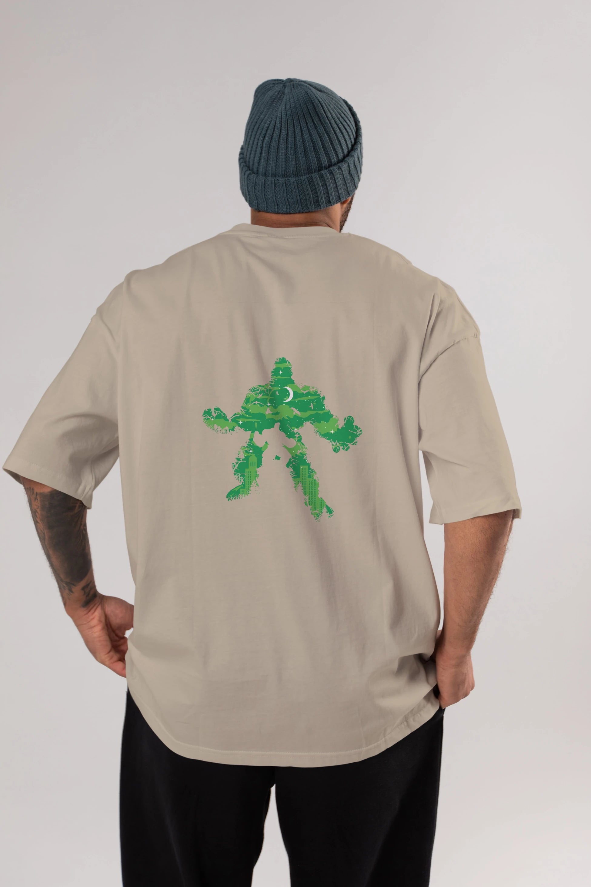 Green Monster Arka Baskılı Oversize t-shirt %100 pamuk Erkek Kadın Unisex