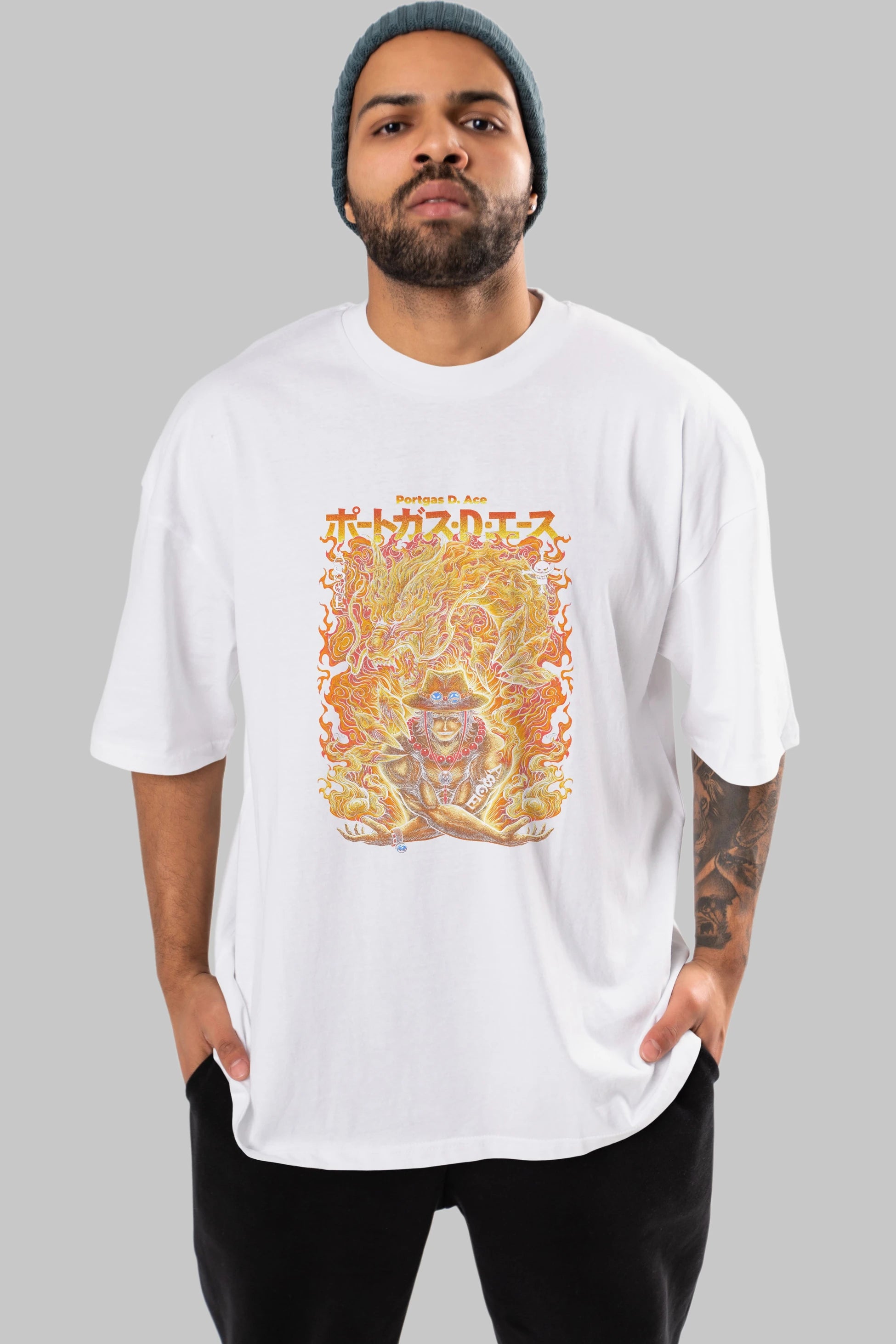 PORTGAS D. ACE Anime Ön Baskılı Oversize t-shirt %100 pamuk Erkek Kadın Unisex