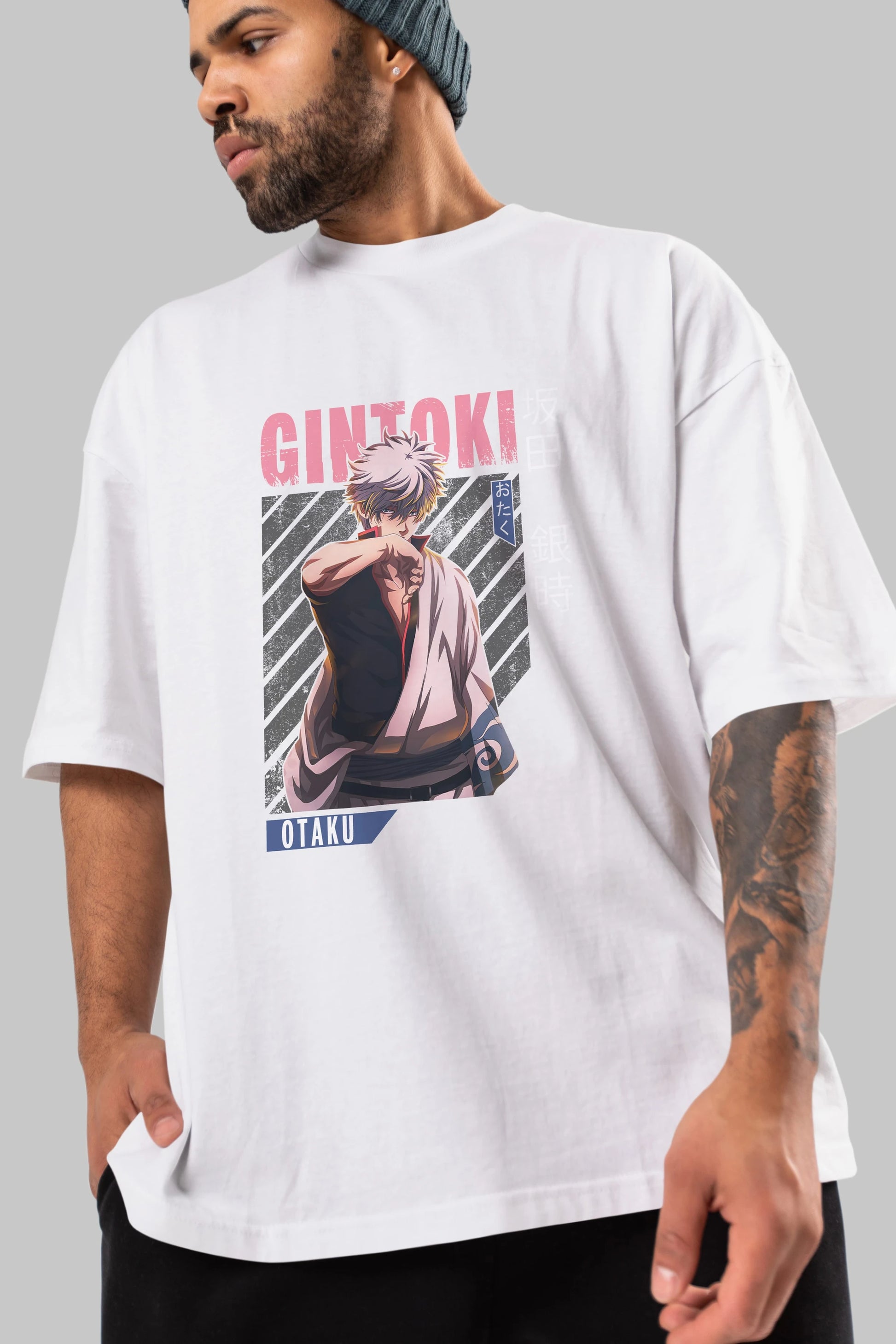 Gintoki Sakata Anime Ön Baskılı Oversize t-shirt %100 pamuk Erkek Kadın Unisex