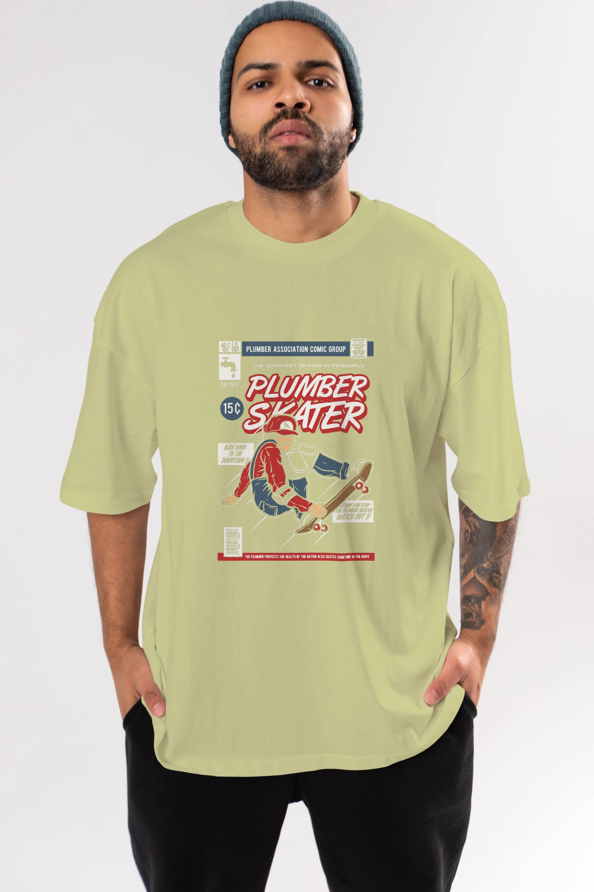 Plumber Skater Ön Baskılı Oversize t-shirt Erkek Kadın Unisex %100 Pamuk tişort