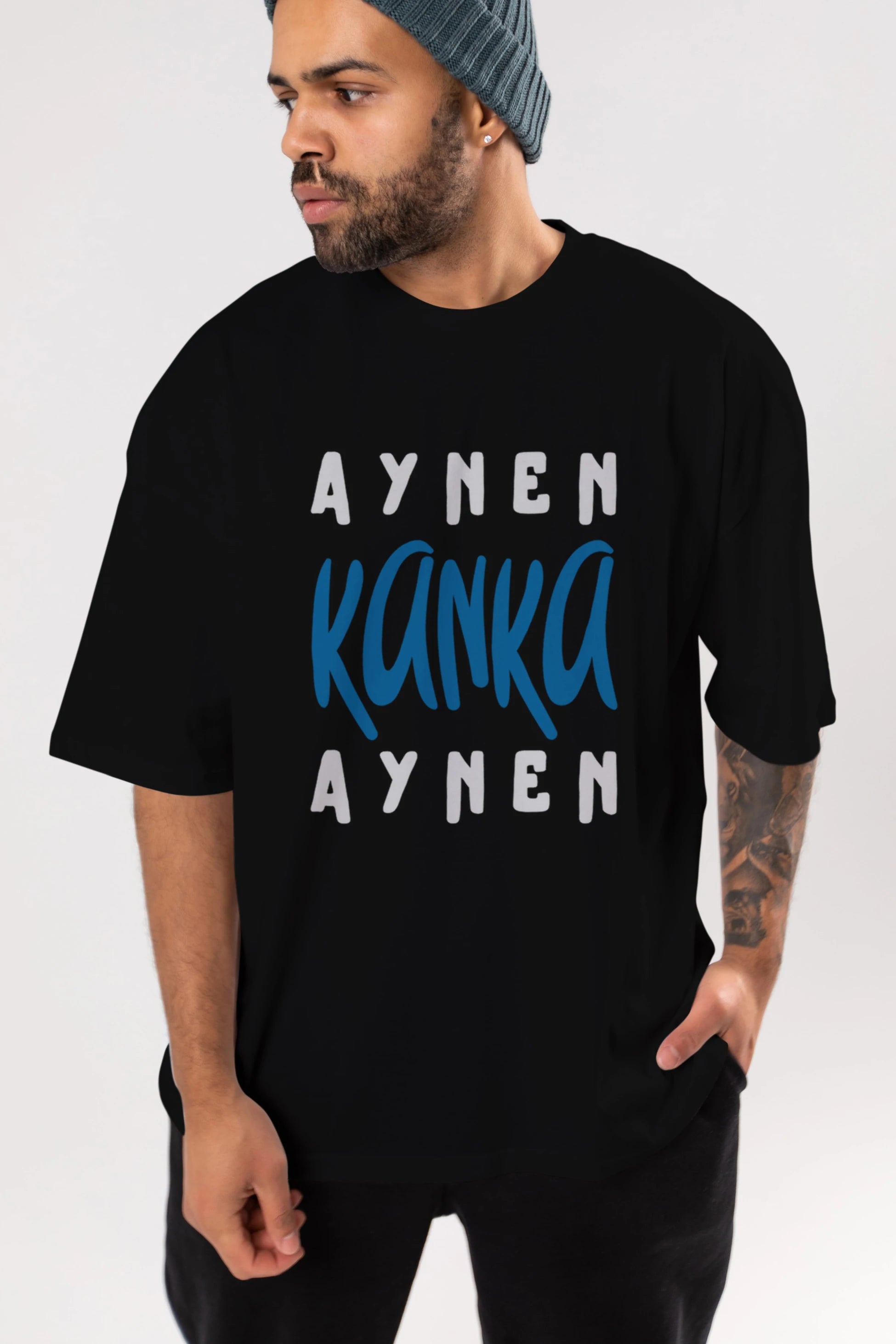 Aynen Kanka Aynen Yazılı Ön Baskılı Oversize t-shirt Erkek Kadın Unisex