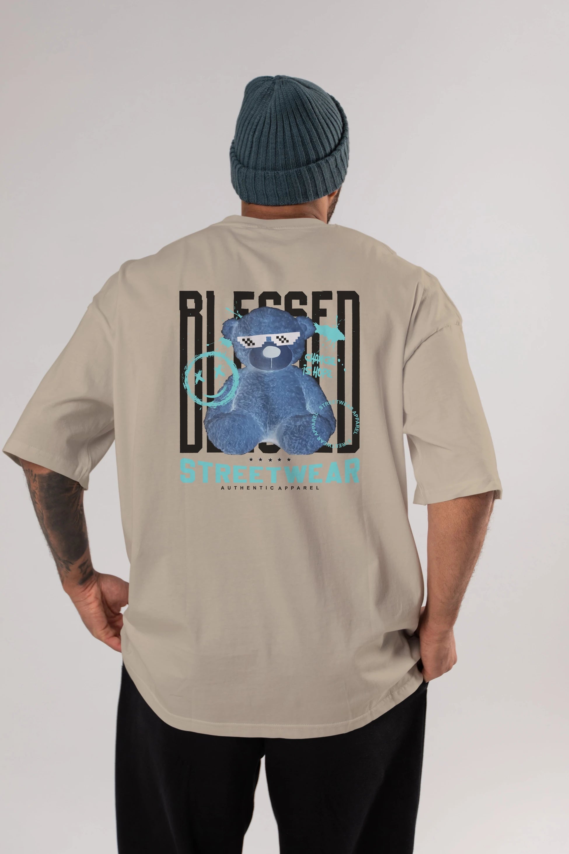Blessed Bear Arka Baskılı Oversize t-shirt Erkek Kadın Unisex