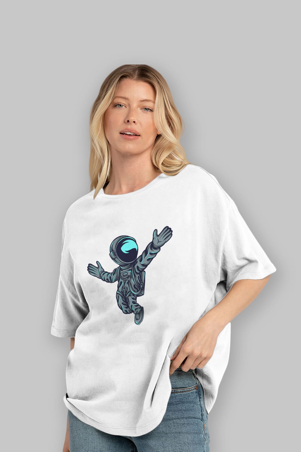 Happy Astronaut Ön Baskılı Oversize t-shirt Erkek Kadın Unisex