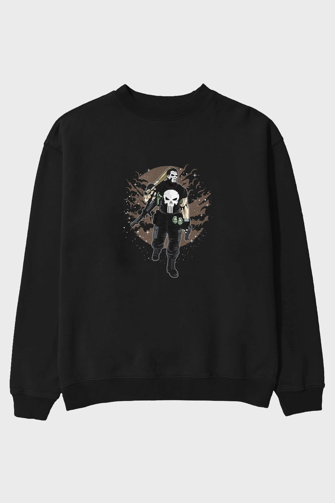 Punisher Ön Baskılı Oversize Sweatshirt Erkek Kadın Unisex