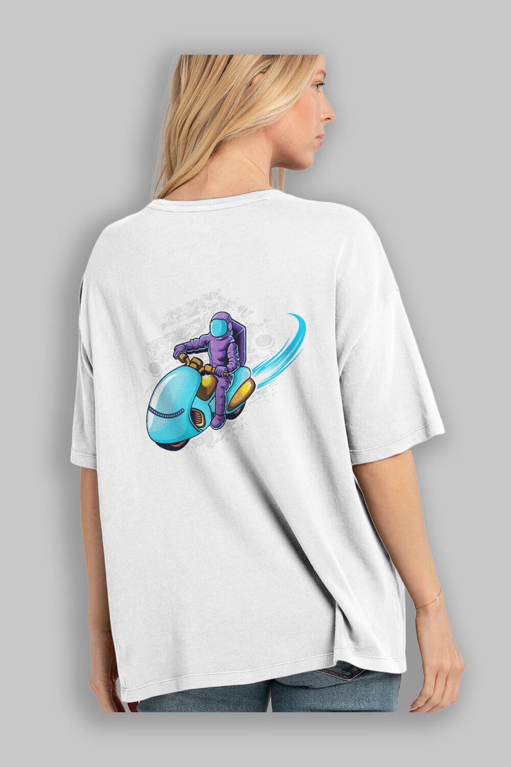 Astrorider in Space Arka Baskılı Oversize t-shirt Erkek Kadın Unisex