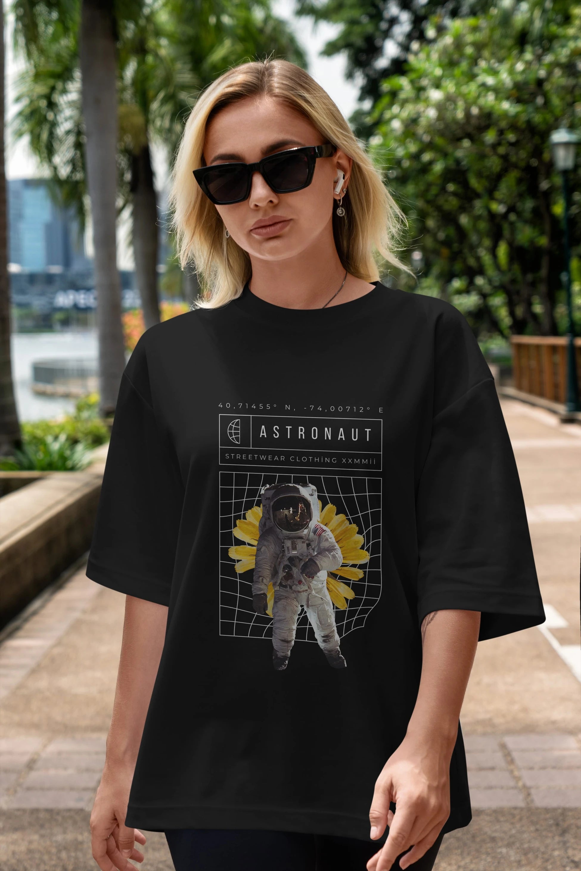 Astronaut Streetwear Ön Baskılı Oversize t-shirt Erkek Kadın Unisex