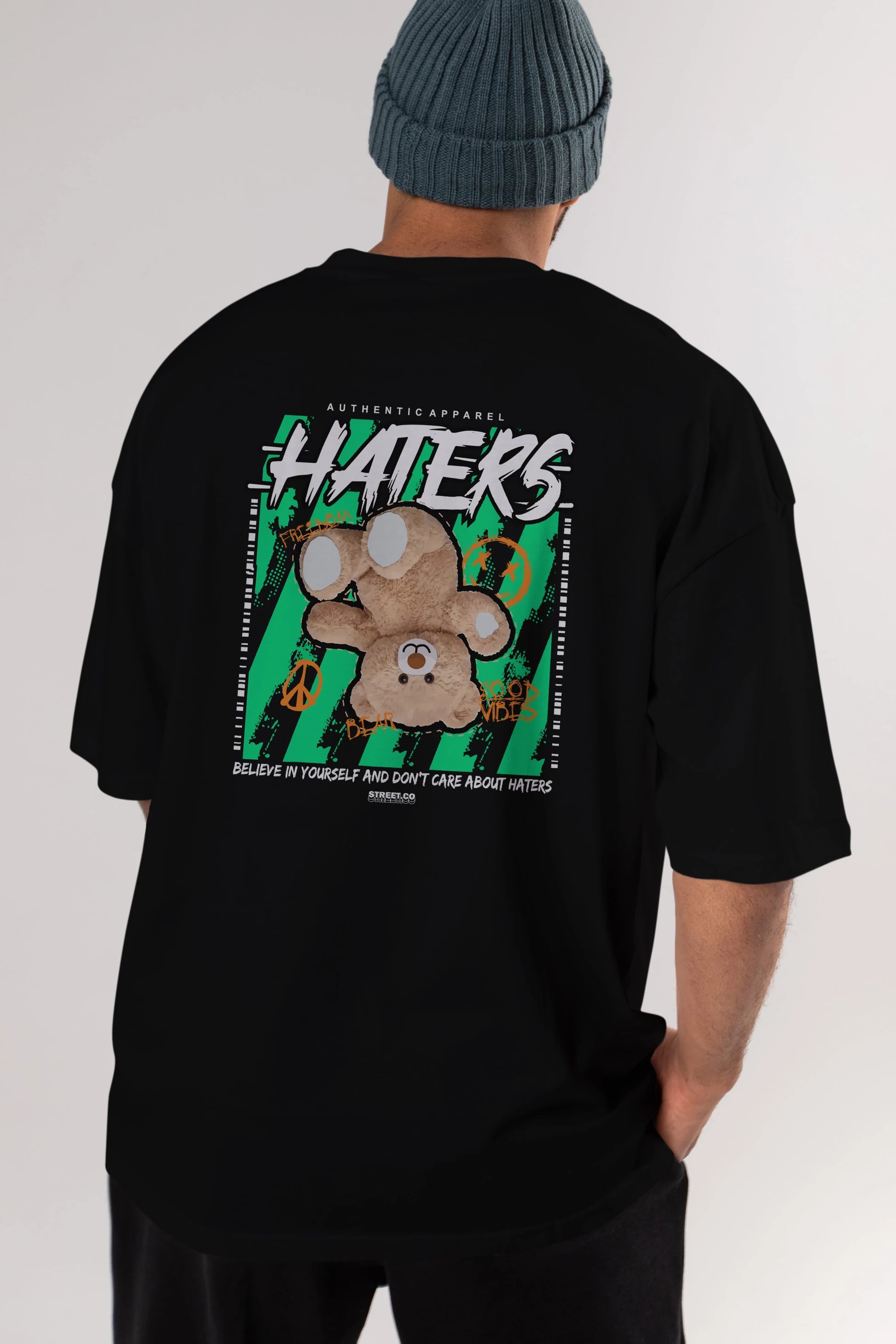 Haters Bear Arka Baskılı Oversize t-shirt Erkek Kadın Unisex