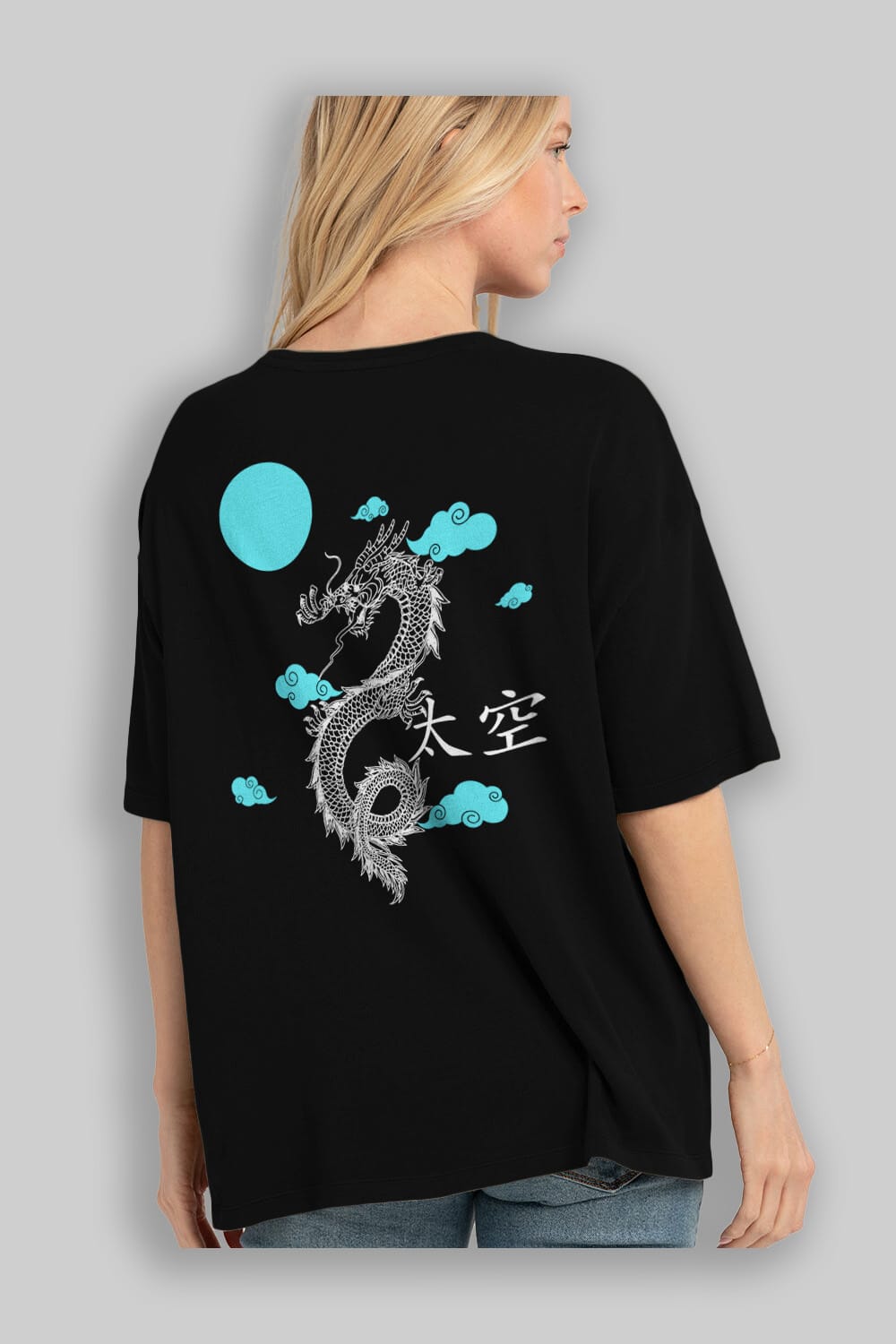 Chinese Dragon Arka Baskılı Oversize t-shirt Erkek Kadın Unisex