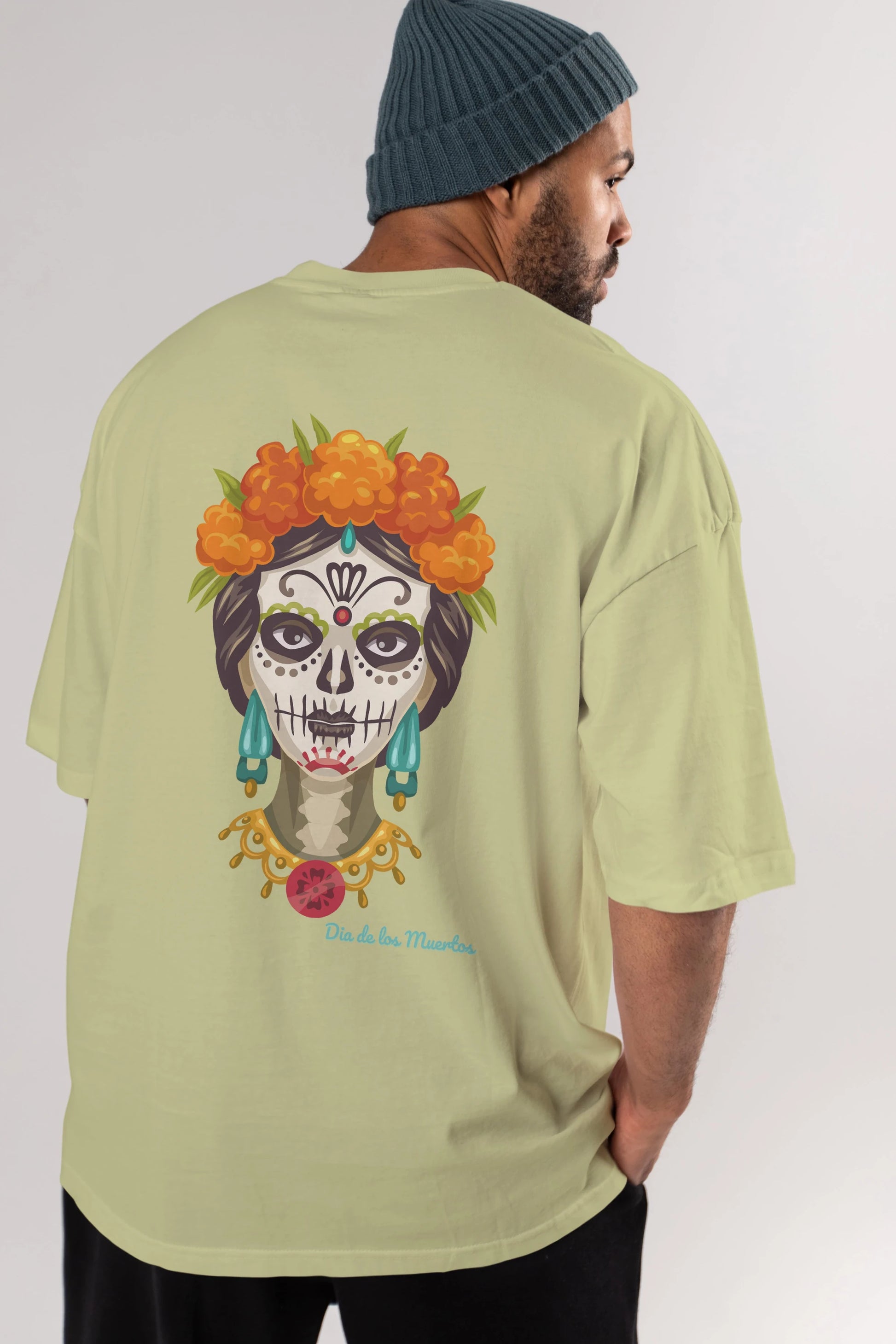 Dia de los Muertos 2 Arka Baskılı Oversize t-shirt Erkek Kadın Unisex