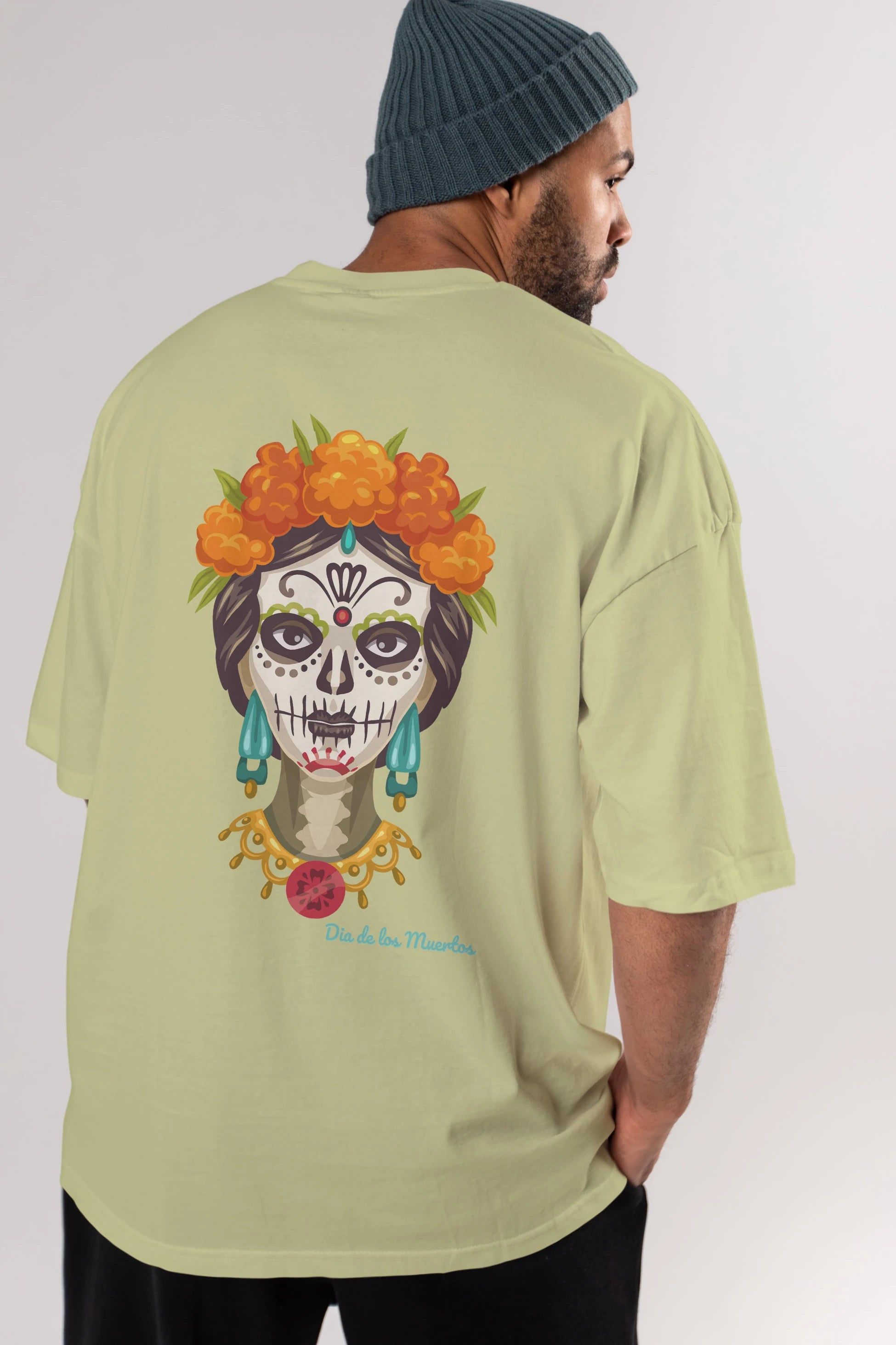 Dia de los Muertos 2 Arka Baskılı Oversize t-shirt Erkek Kadın Unisex