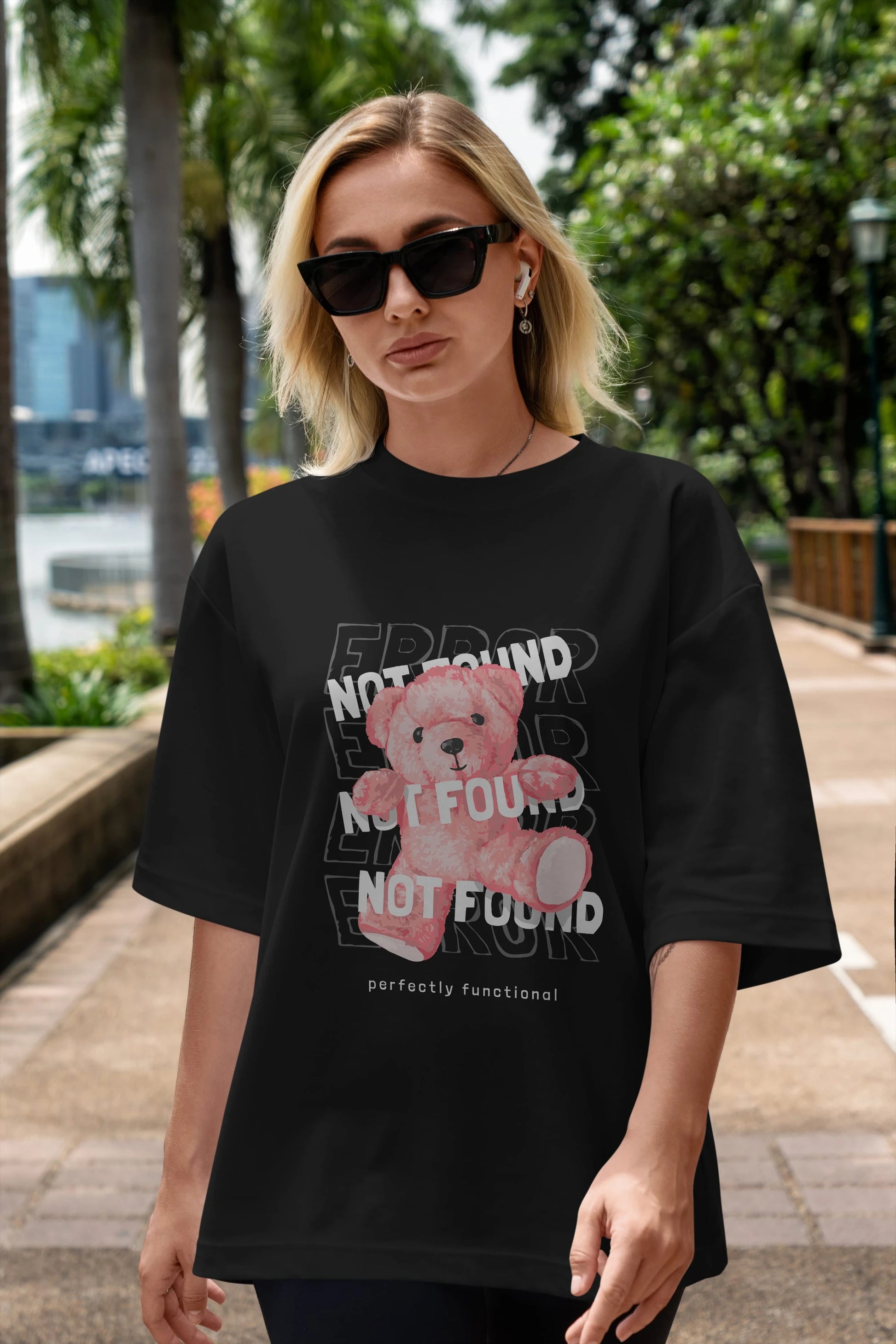 Error Not Found Bear Ön Baskılı Oversize t-shirt Erkek Kadın Unisex