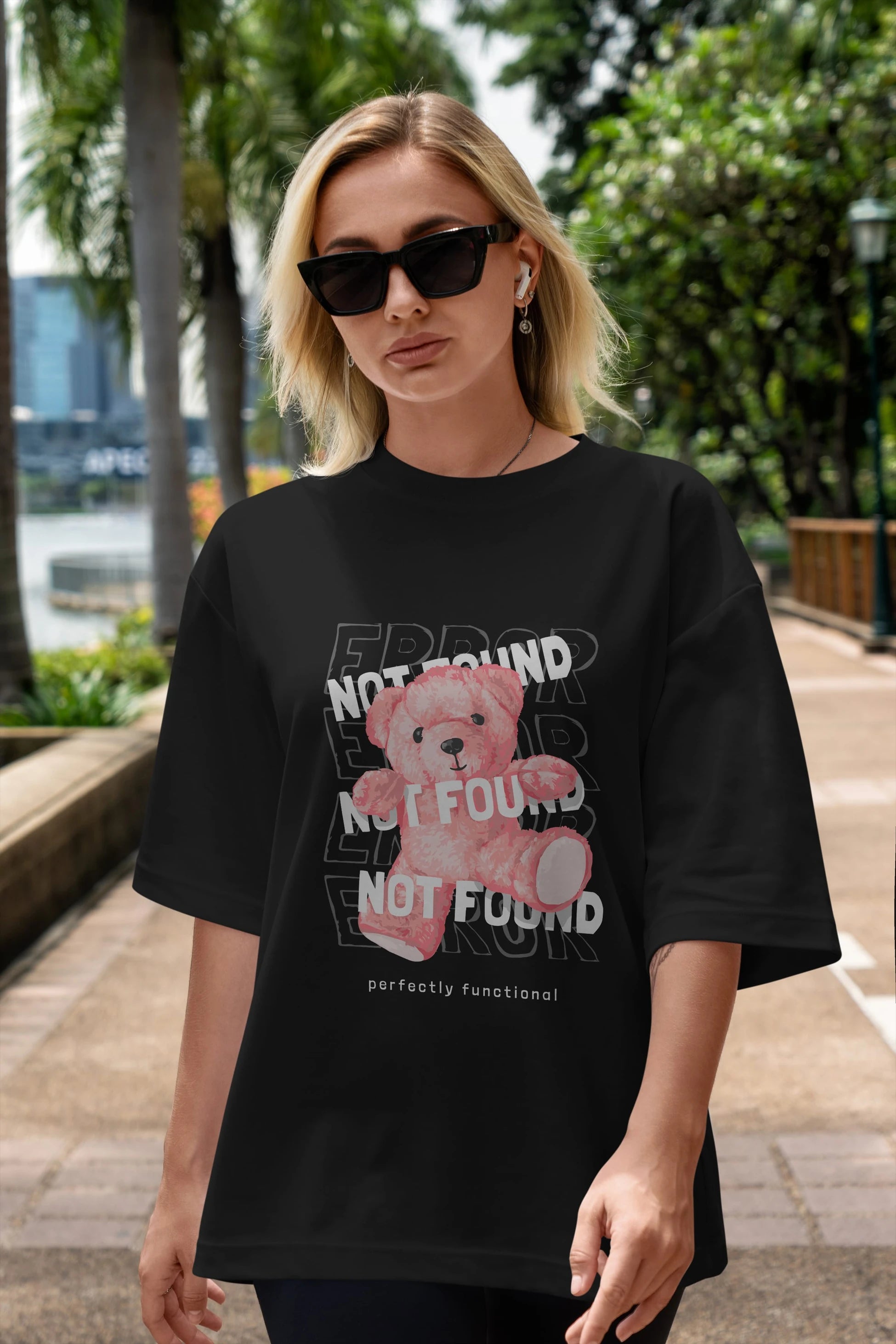 Error Not Found Bear Ön Baskılı Oversize t-shirt Erkek Kadın Unisex