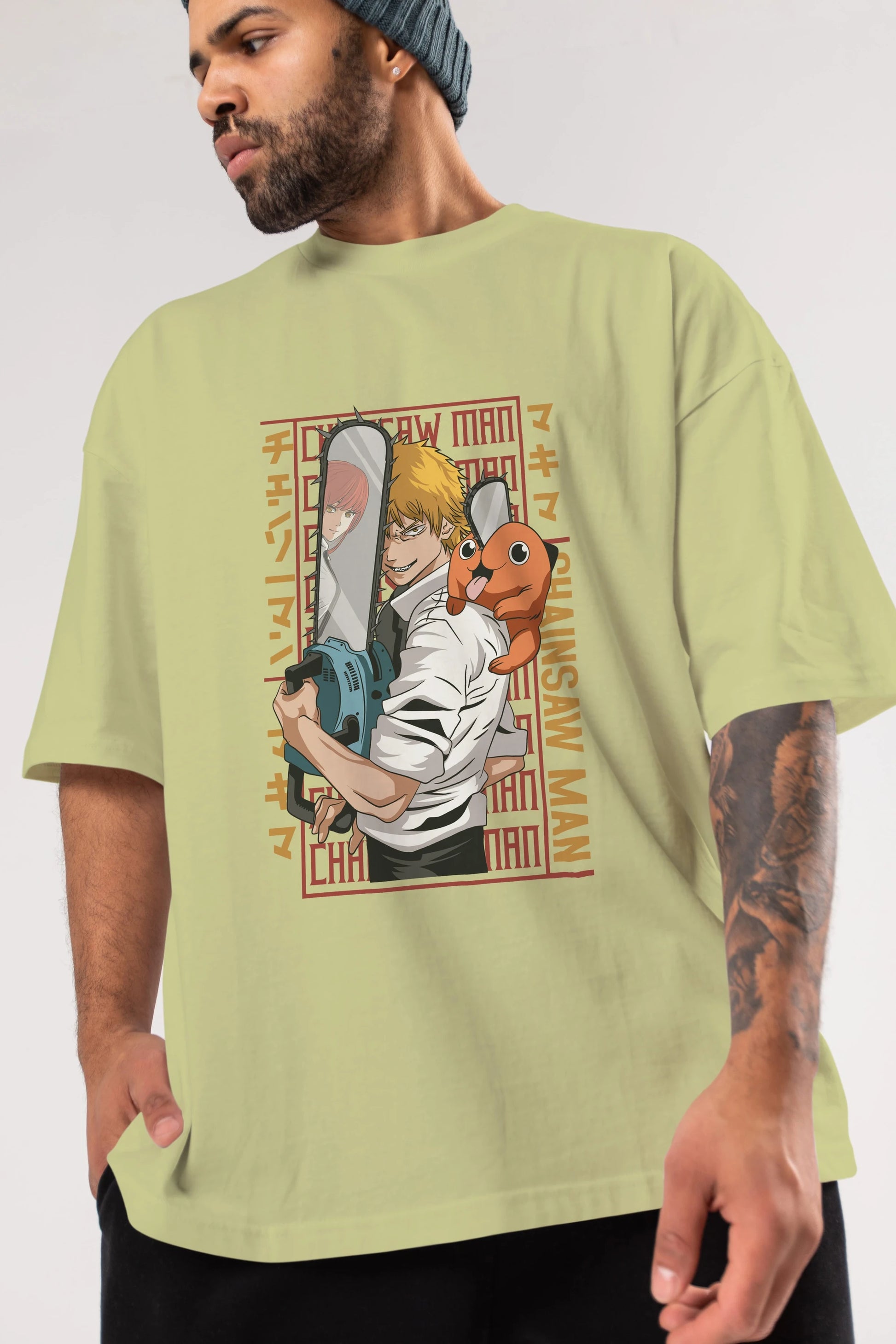 Chainsaw DENJI Anime Ön Baskılı Oversize t-shirt %100 pamuk Erkek Kadın Unisex