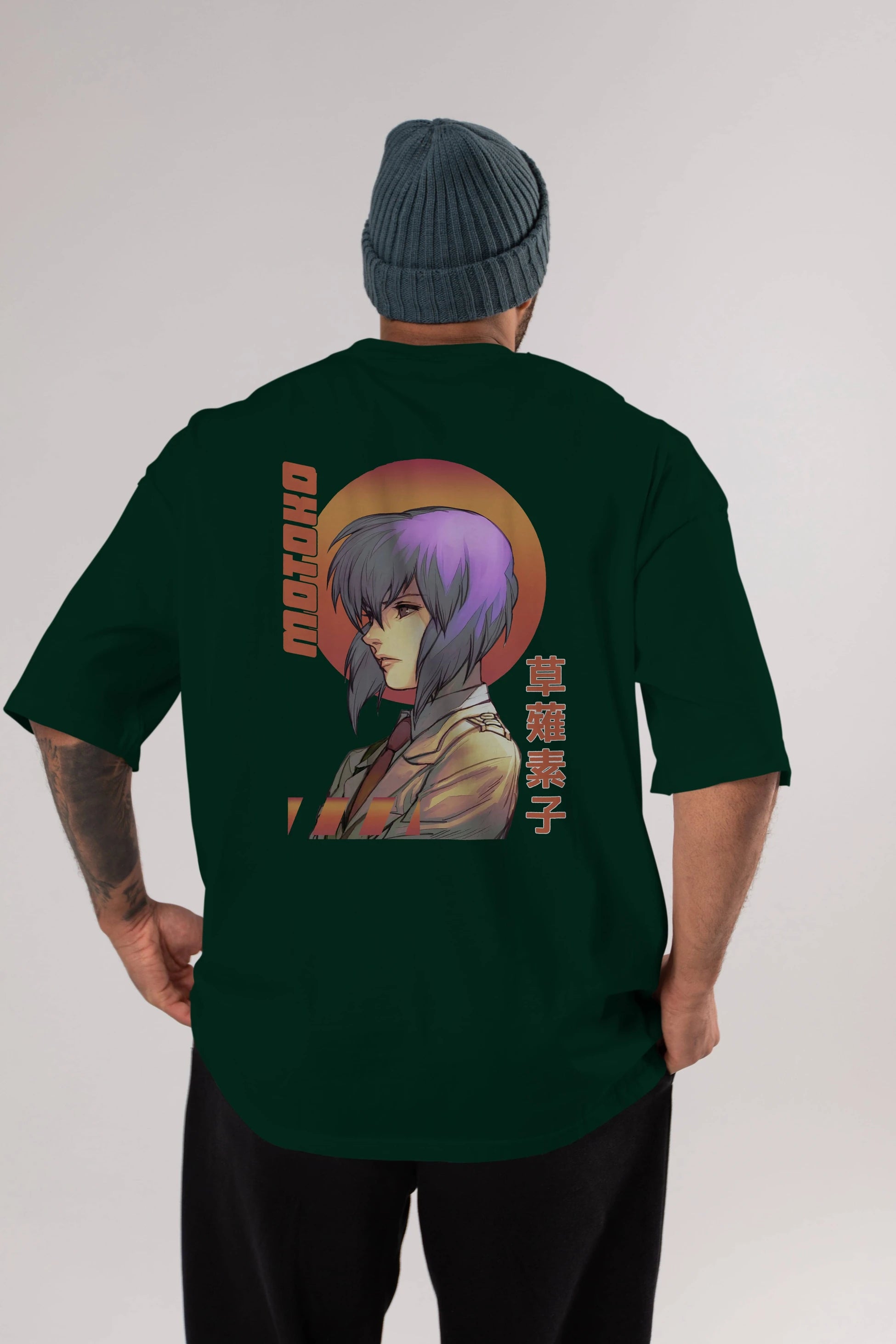 Motoko Kusanagi 10 Anime Arka Baskılı Oversize t-shirt Erkek Kadın Unisex