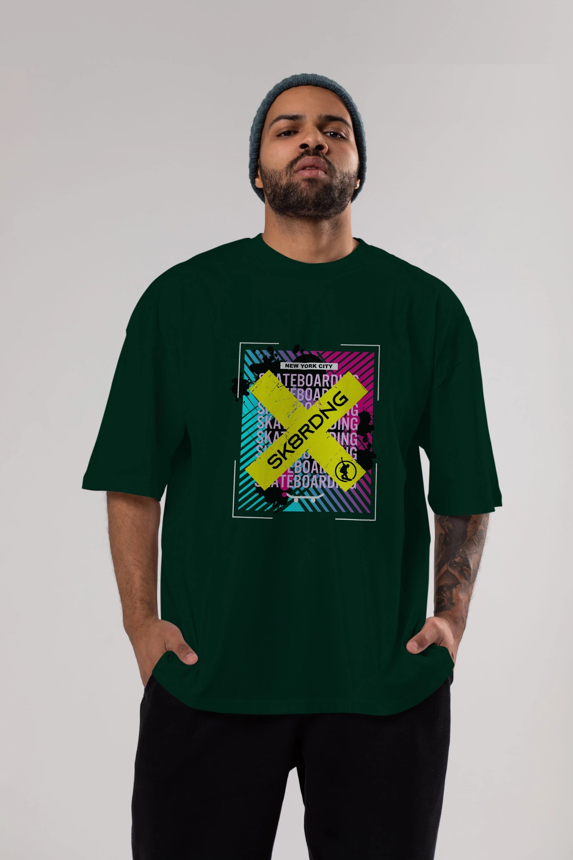Skatebording Ön Baskılı Oversize t-shirt Erkek Kadın Unisex