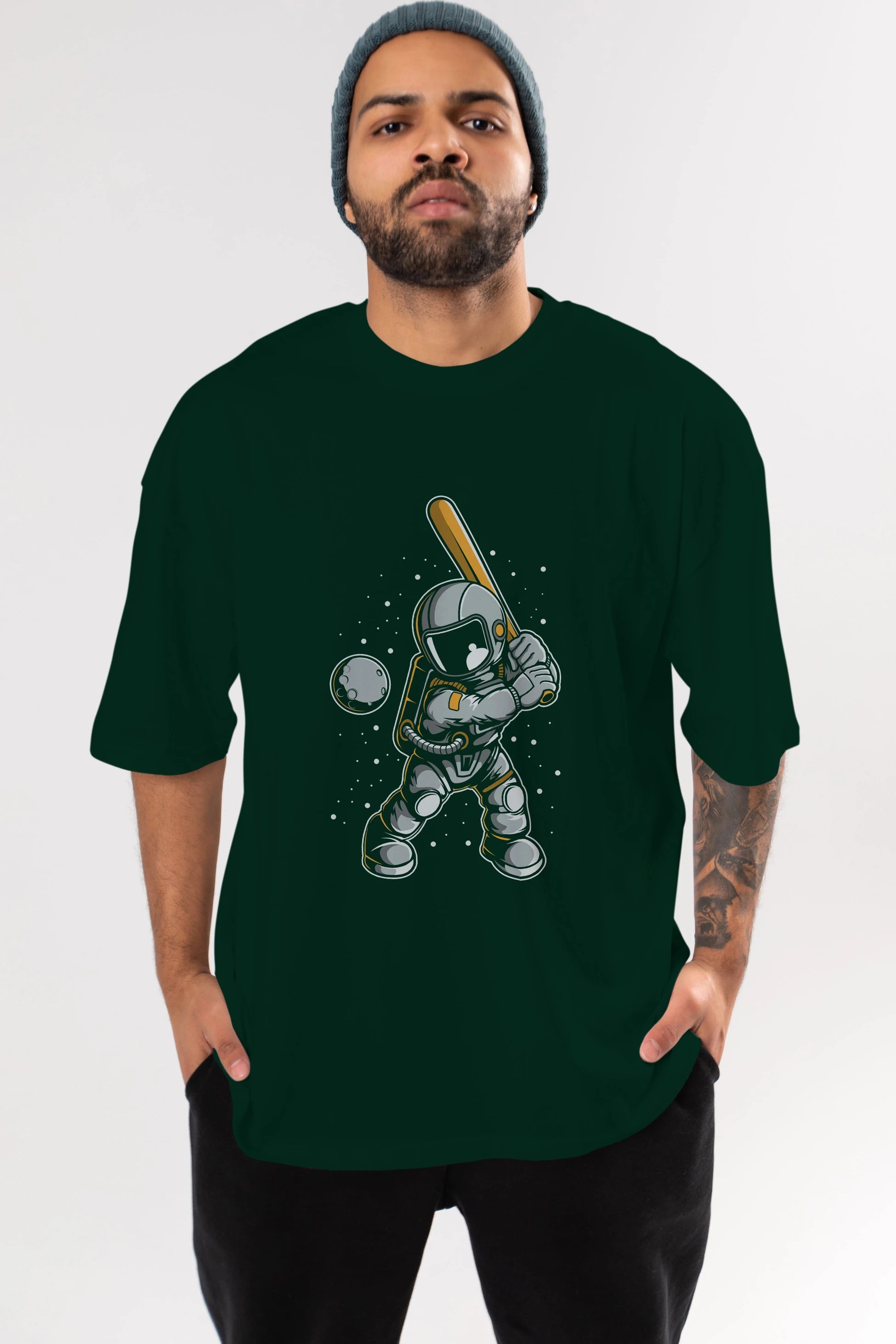 Astronaut Baseball Ön Baskılı Oversize t-shirt Erkek Kadın Unisex