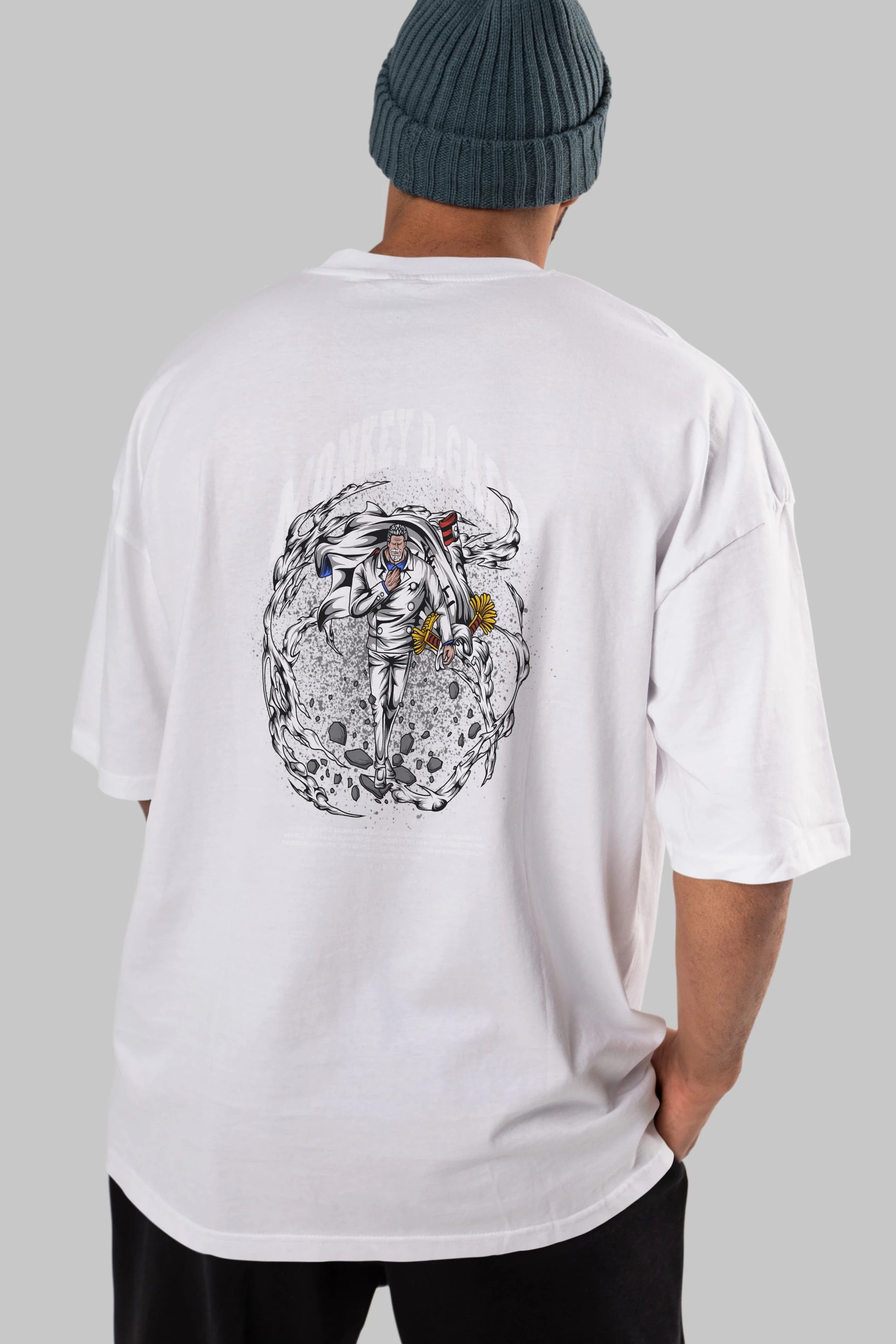 Monkey D. Garp Anime Arka Baskılı Oversize t-shirt Erkek Kadın Unisex