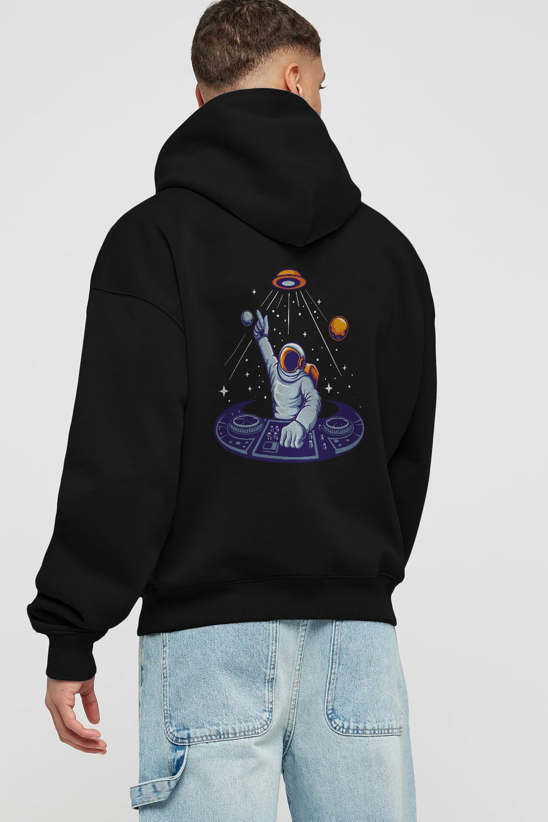 Astronaut Disk Jockey Party Arka Baskılı Hoodie Oversize Kapüşonlu Sweatshirt Erkek Kadın Unisex