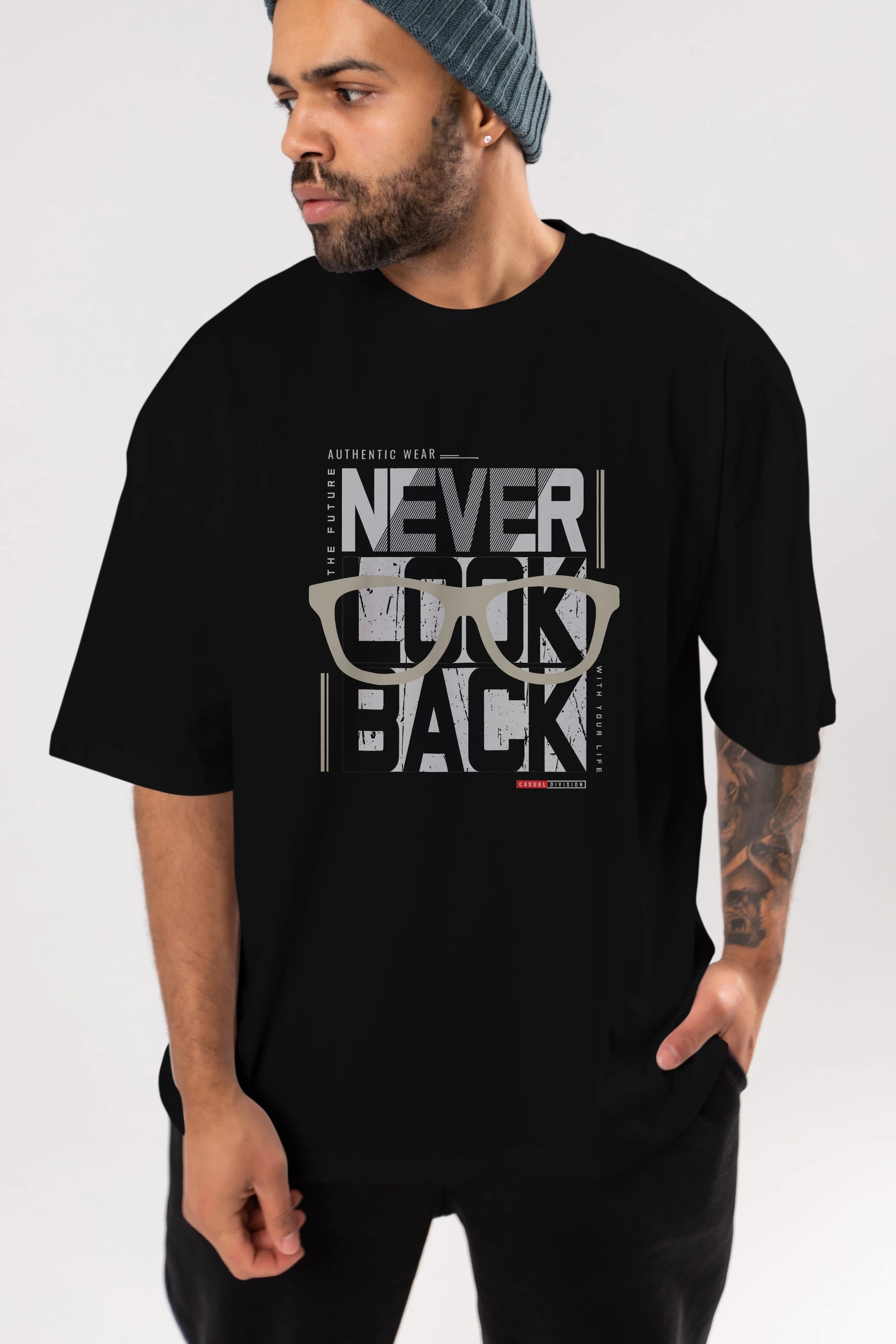 Never Look Back Ön Baskılı Oversize t-shirt Erkek Kadın Unisex