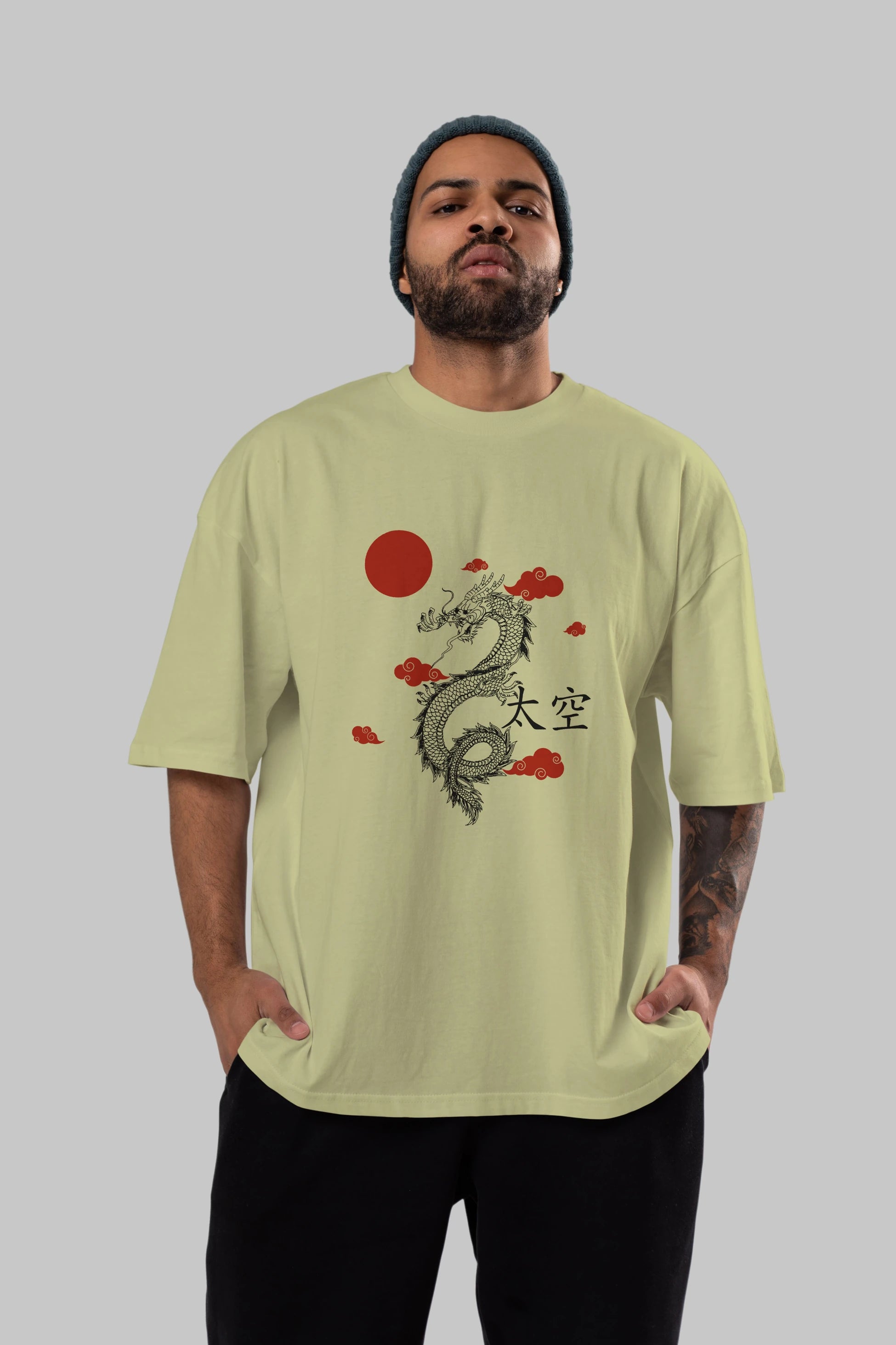 Chinese Dragon Ön Baskılı Oversize t-shirt Erkek Kadın Unisex