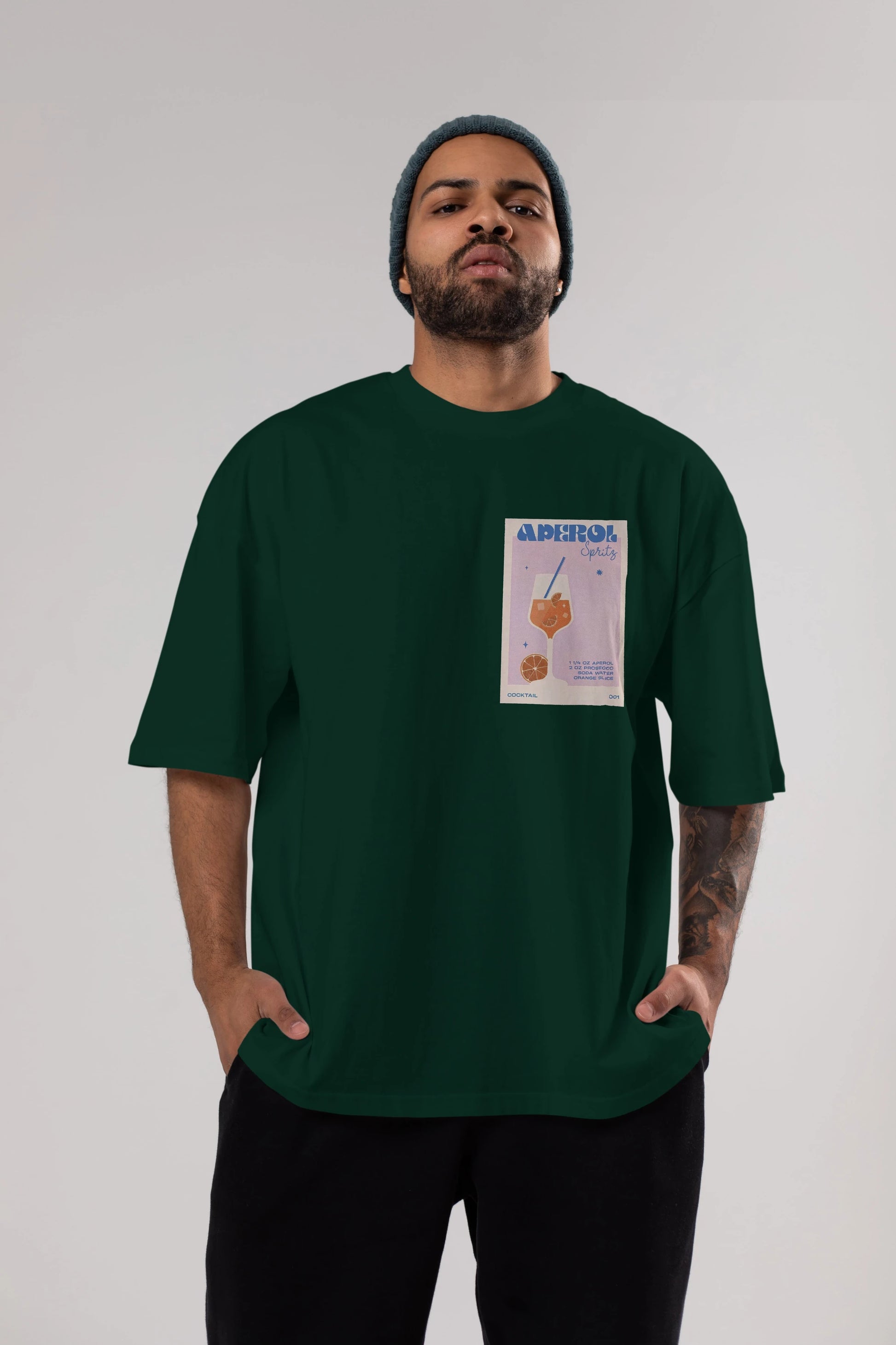 Aperol Spritz Ön Sol Baskılı Oversize t-shirt Erkek Kadın Unisex %100 Pamuk Bisiklet Yaka tişort