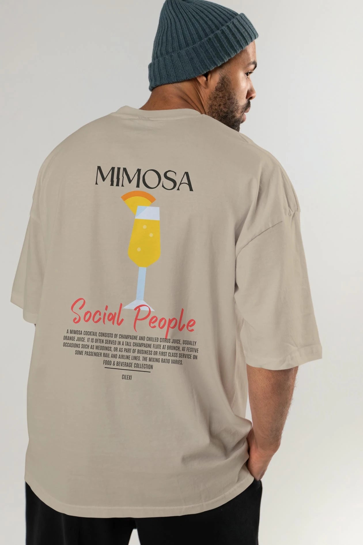 Mimosa Kokteyl Serisi Baskılı Oversize t-shirt Erkek Kadın Unisex %100 Pamuk Bisiklet Yaka tişort
