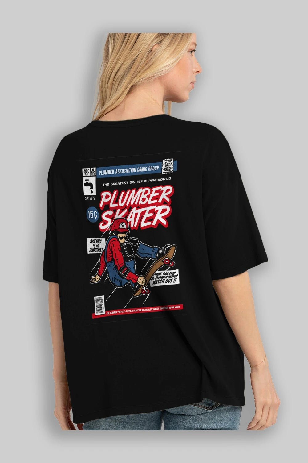 Plumber Skater Arka Baskılı Oversize t-shirt Erkek Kadın Unisex %100 Pamuk