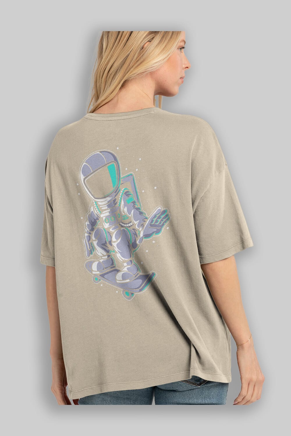 Astronaut Skater Arka Baskılı Oversize t-shirt Erkek Kadın Unisex