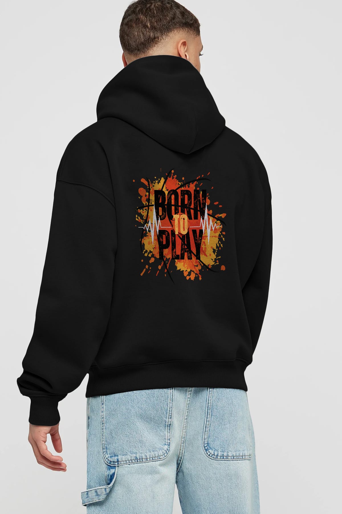 Born to Play Yazılı Arka Baskılı Oversize Hoodie Kapüşonlu Sweatshirt Erkek Kadın Unisex