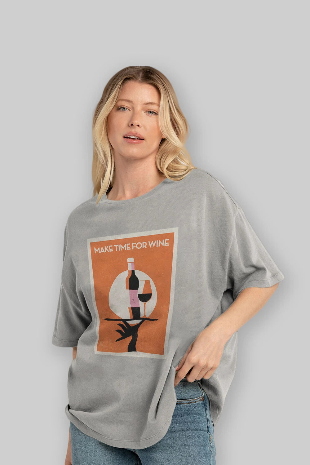 Make Time For Wine Ön Baskılı Oversize t-shirt Erkek Kadın Unisex %100 Pamuk Bisiklet Yaka tişort