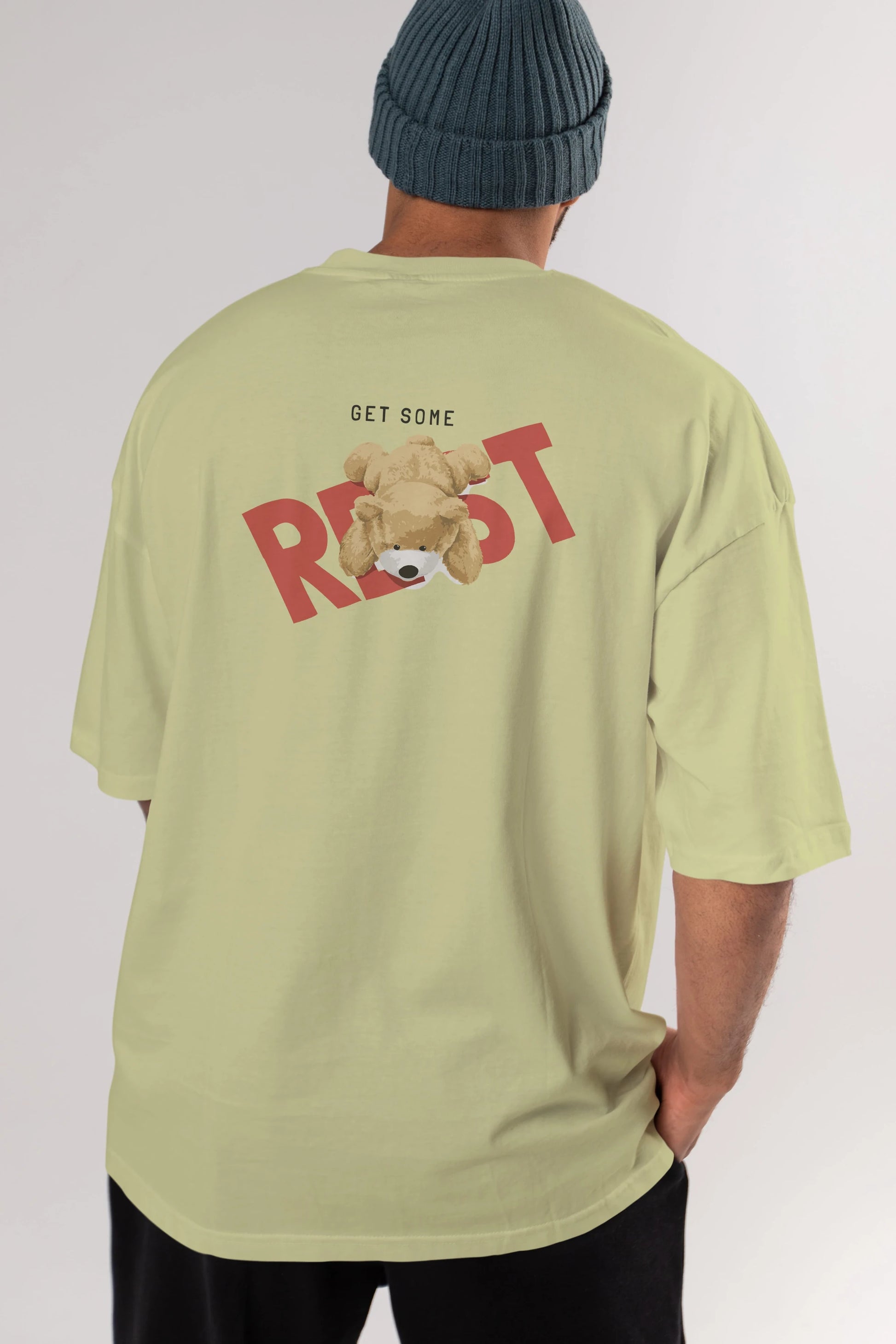 Teddy Bear Rest Arka Baskılı Oversize t-shirt Erkek Kadın Unisex %100 Pamuk